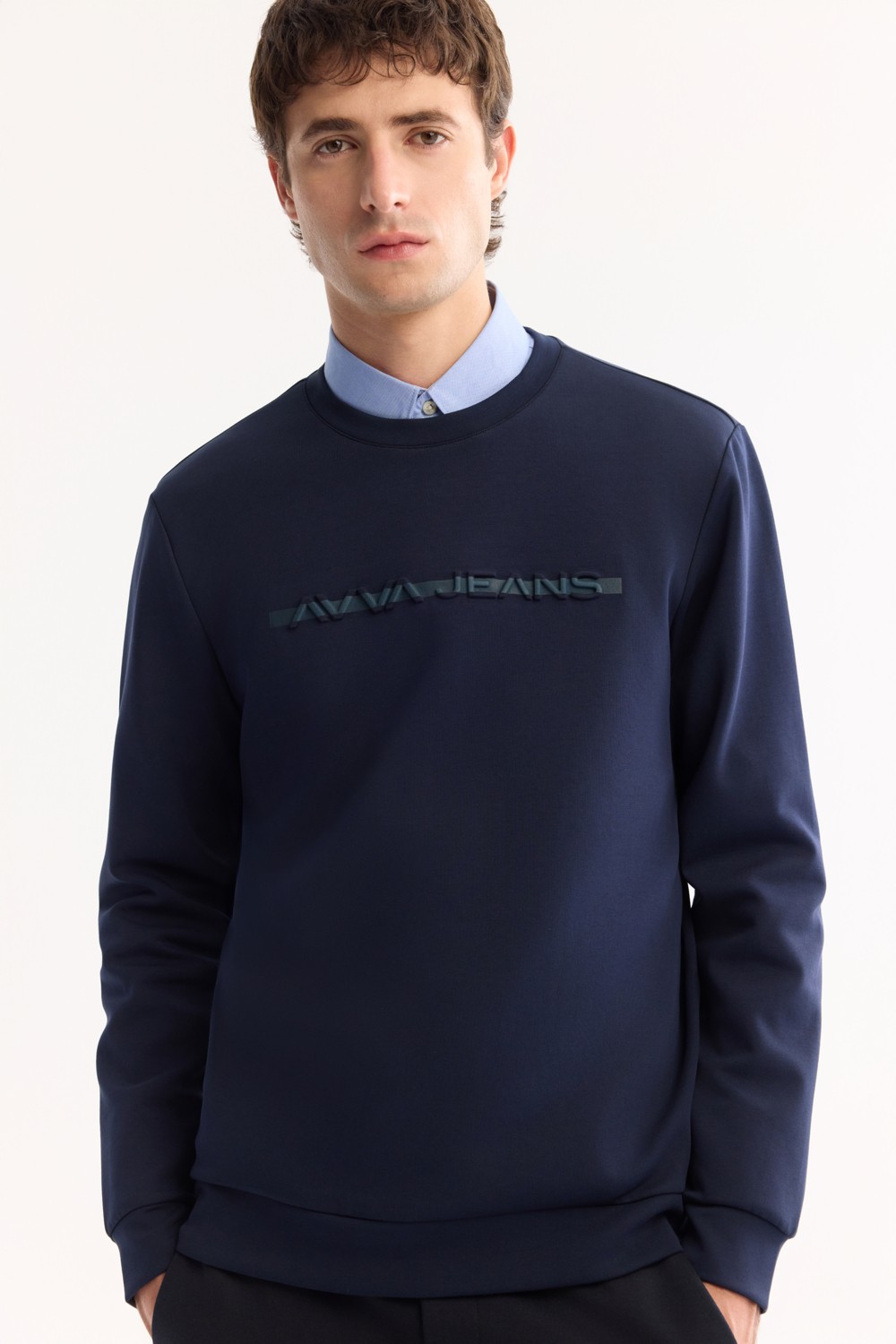 AVVA Erkek Lacivert Bisiklet Yaka Pamuklu Bi-Stretch Baskılı Regular Fit Sweatshirt A52Y1210 görsel 5