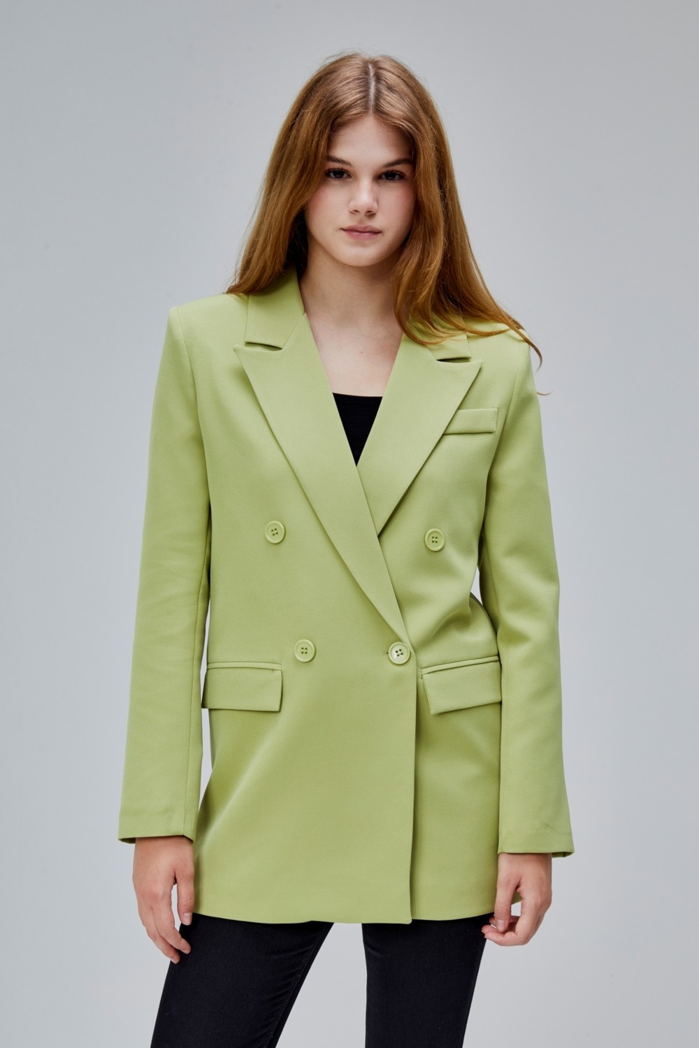 Bolivente Ekru Regular Astarlı Kruvaze Kapama Dokuma Oversize Blazer Ceket