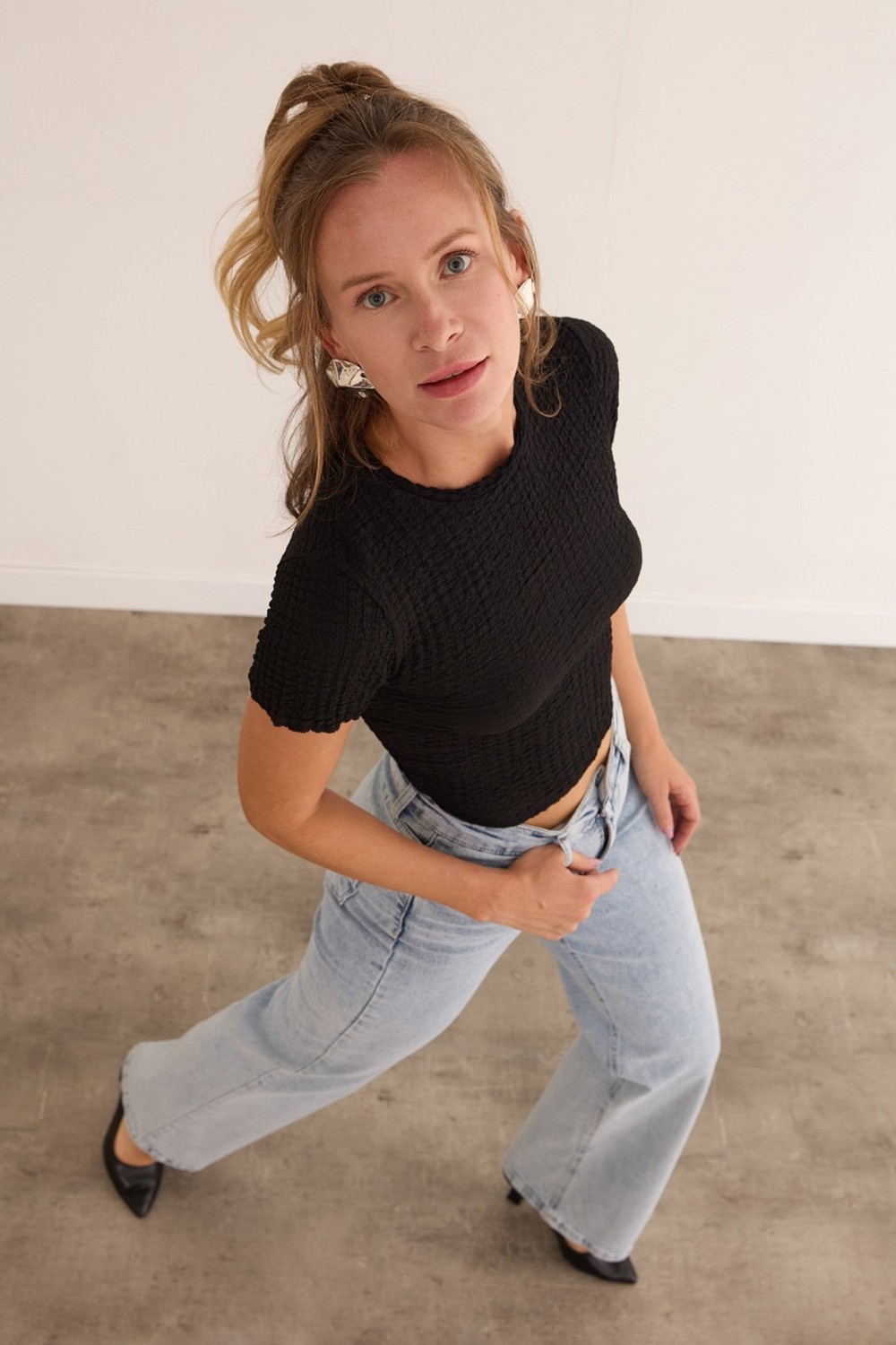 FullaModa Waffle Kumaş Crop Body görsel 3