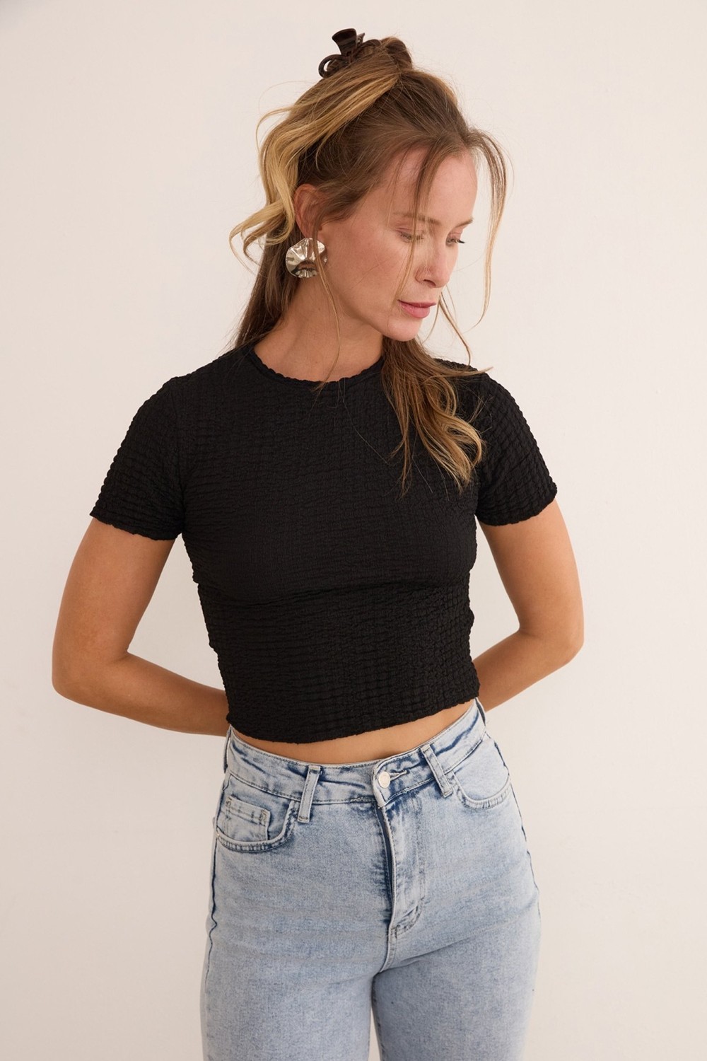 FullaModa Waffle Kumaş Crop Body görsel 4