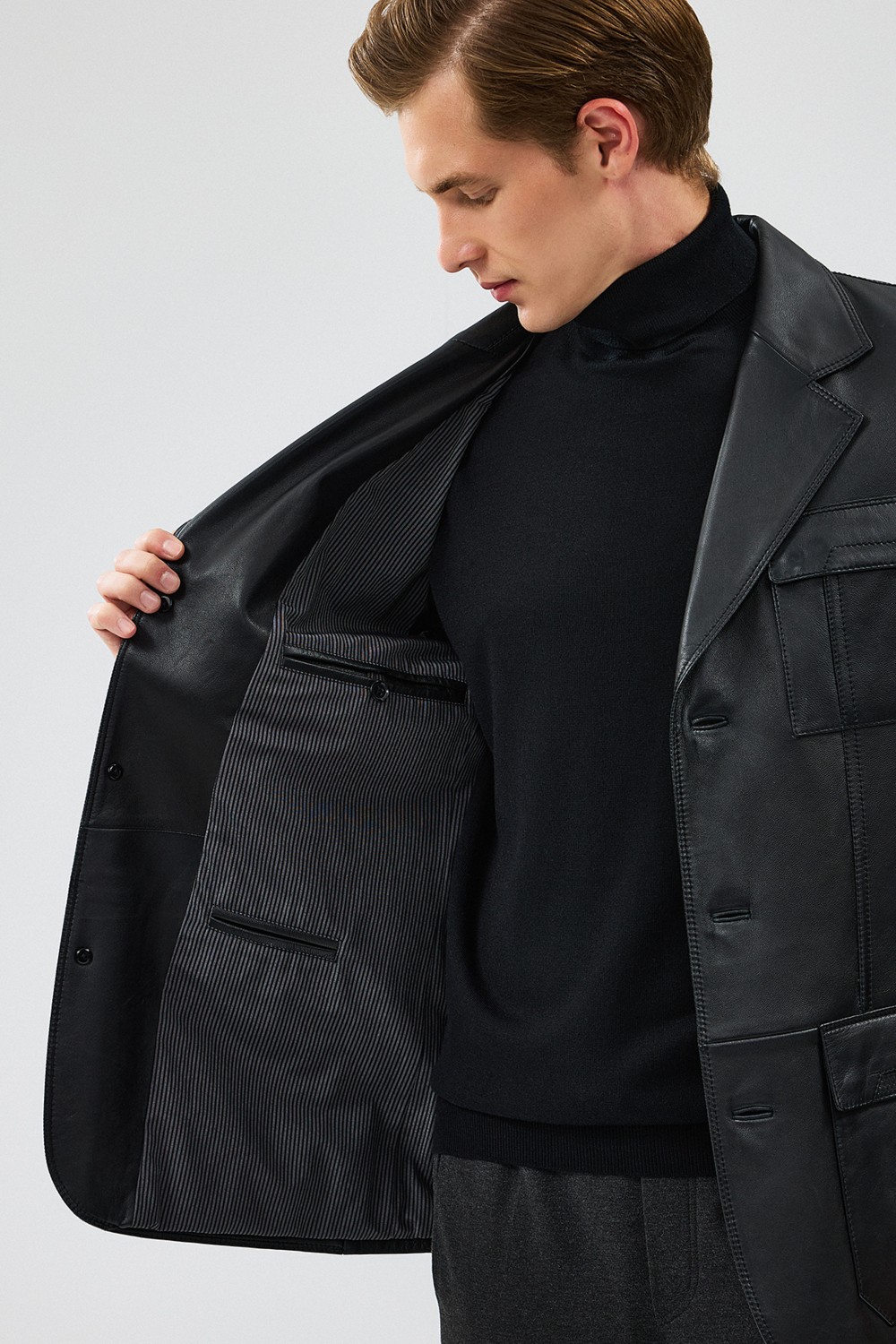 Derimod Kevin Erkek Siyah Blazer Deri Ceket 21WGD6405U4 görsel 7