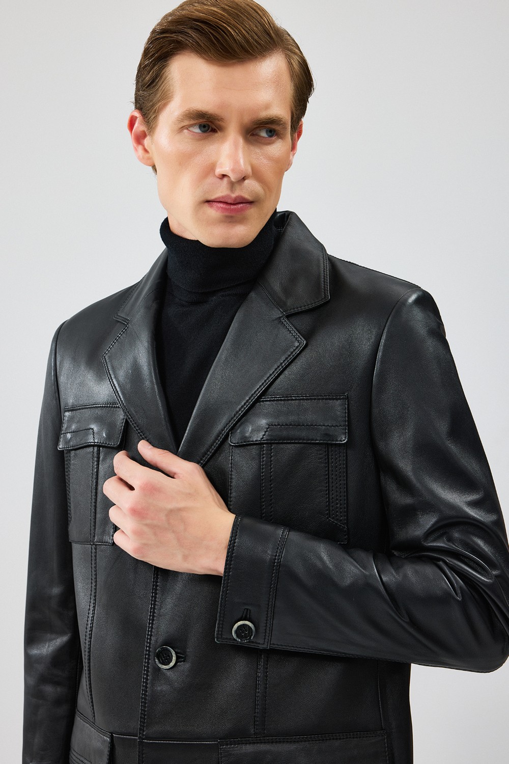 Derimod Kevin Erkek Siyah Blazer Deri Ceket 21WGD6405U4 görsel 8