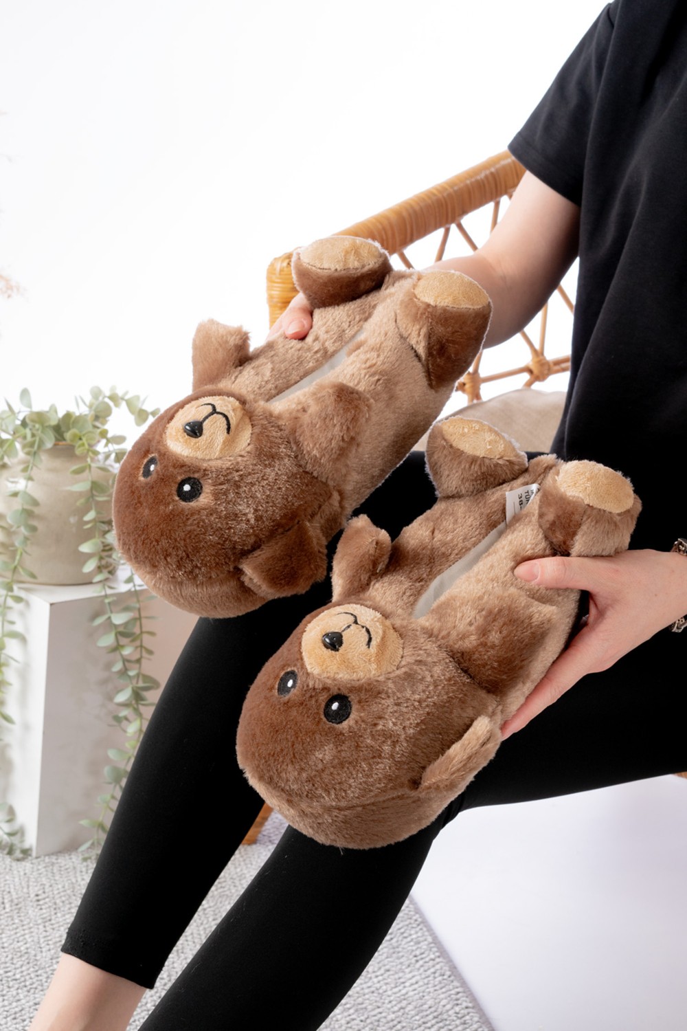 Slipcat Ayıcık Figürlü Peluş Panduf Ev Pandufu Unisex