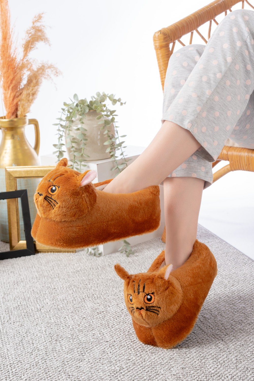 Slipcat Kedi Figürlü Peluş Panduf Ev Pandufu Unisex görsel 3