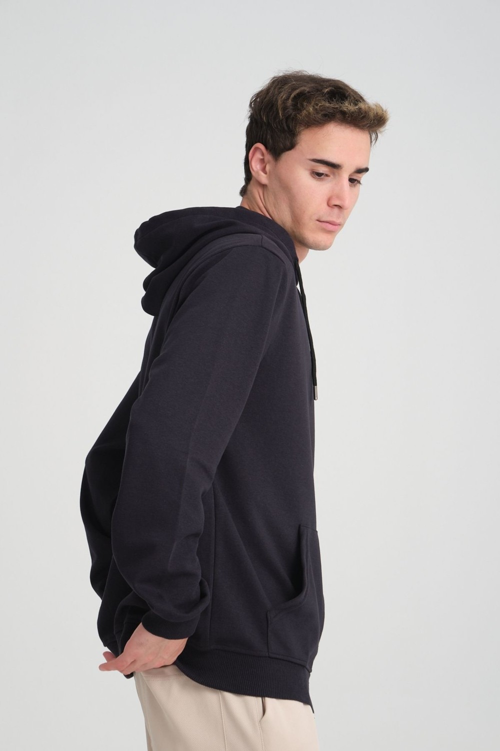 Ing Drop Erkek Yumuşacık Kumaşlı Fermuarlı Nakışlı Kapüşonlu Siyah Sweatshirt görsel 5