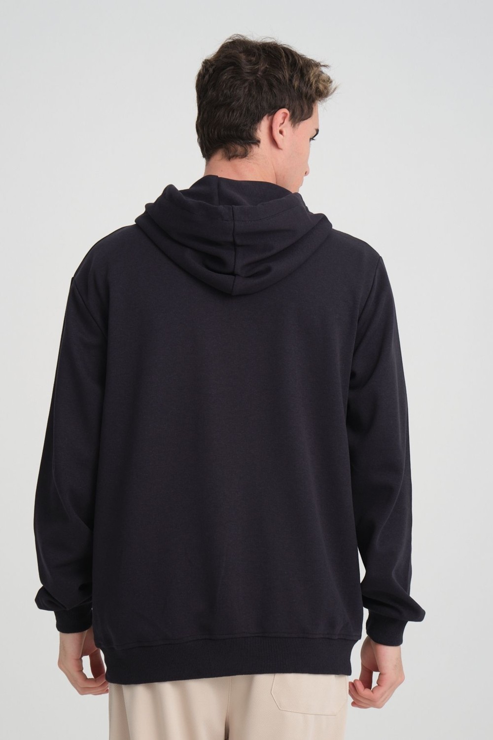 Ing Drop Erkek Yumuşacık Kumaşlı Fermuarlı Nakışlı Kapüşonlu Siyah Sweatshirt görsel 6