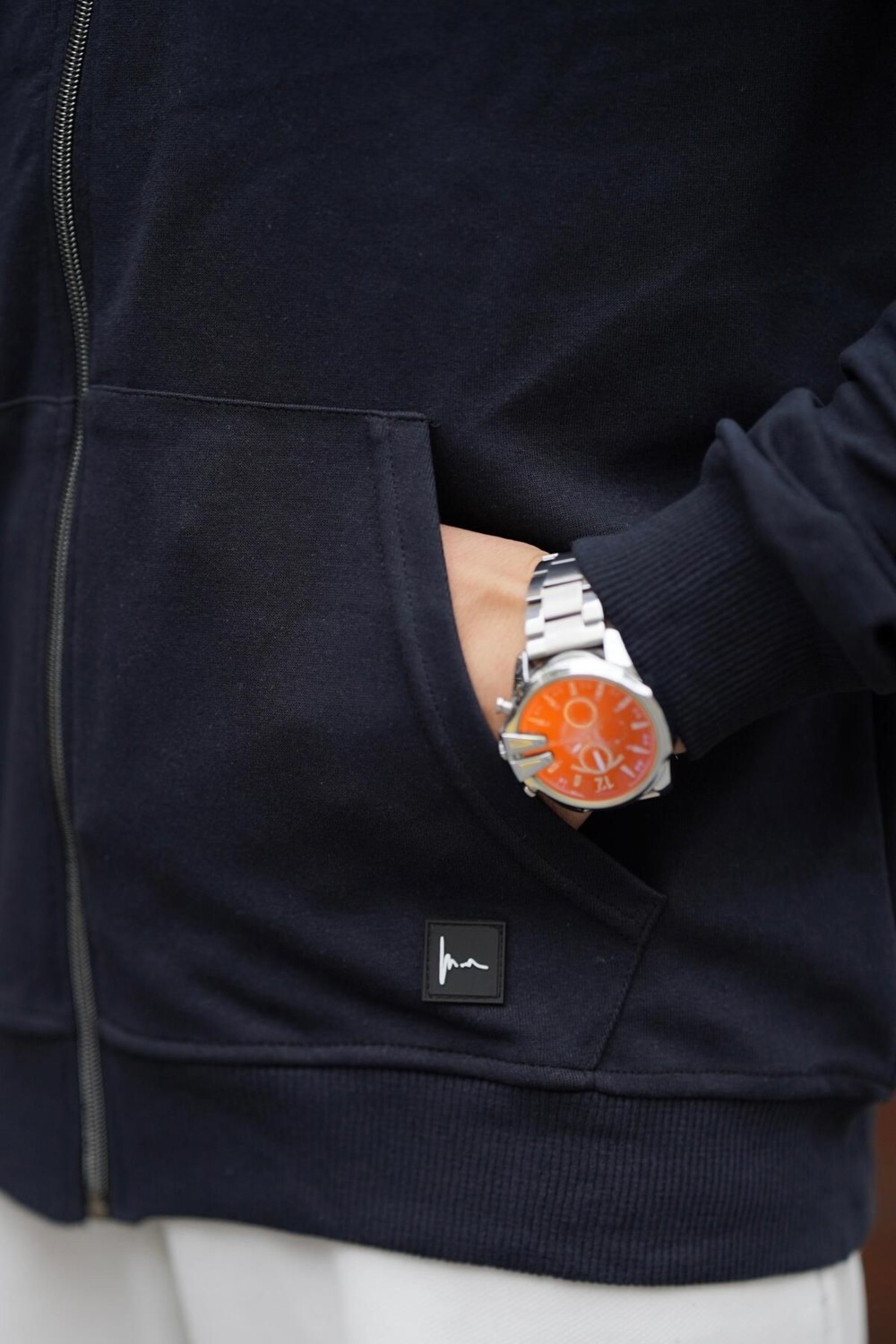 Ing Drop Erkek Yumuşacık Kumaşlı Fermuarlı Nakışlı Kapüşonlu Siyah Sweatshirt görsel 7