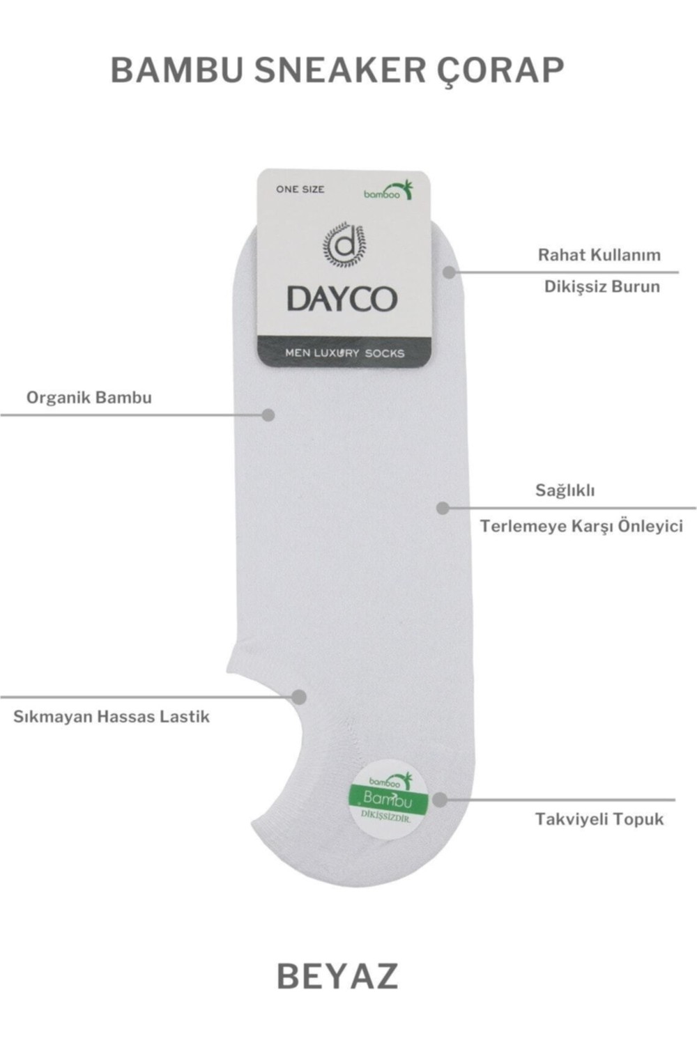 Dayco Premium Bambu Sneakers Görünmez Spor Çorap 4'lü Siyah Dikişsiz ve Organik Liflerden Üretilmiş görsel 5