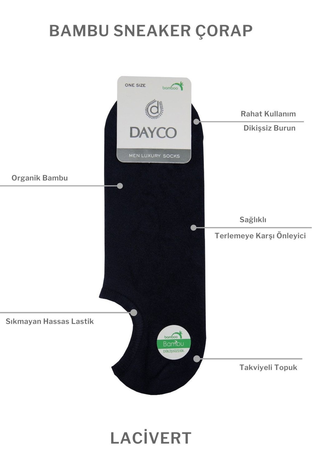 Dayco Premium Bambu Sneakers Görünmez Spor Çorap 4'lü Siyah Dikişsiz ve Organik Liflerden Üretilmiş görsel 7