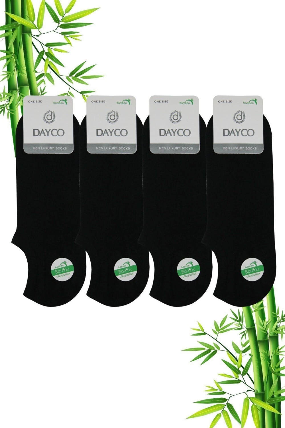 Dayco Premium Bambu Sneakers Görünmez Spor Çorap 4'lü Siyah Dikişsiz ve Organik Liflerden Üretilmiş