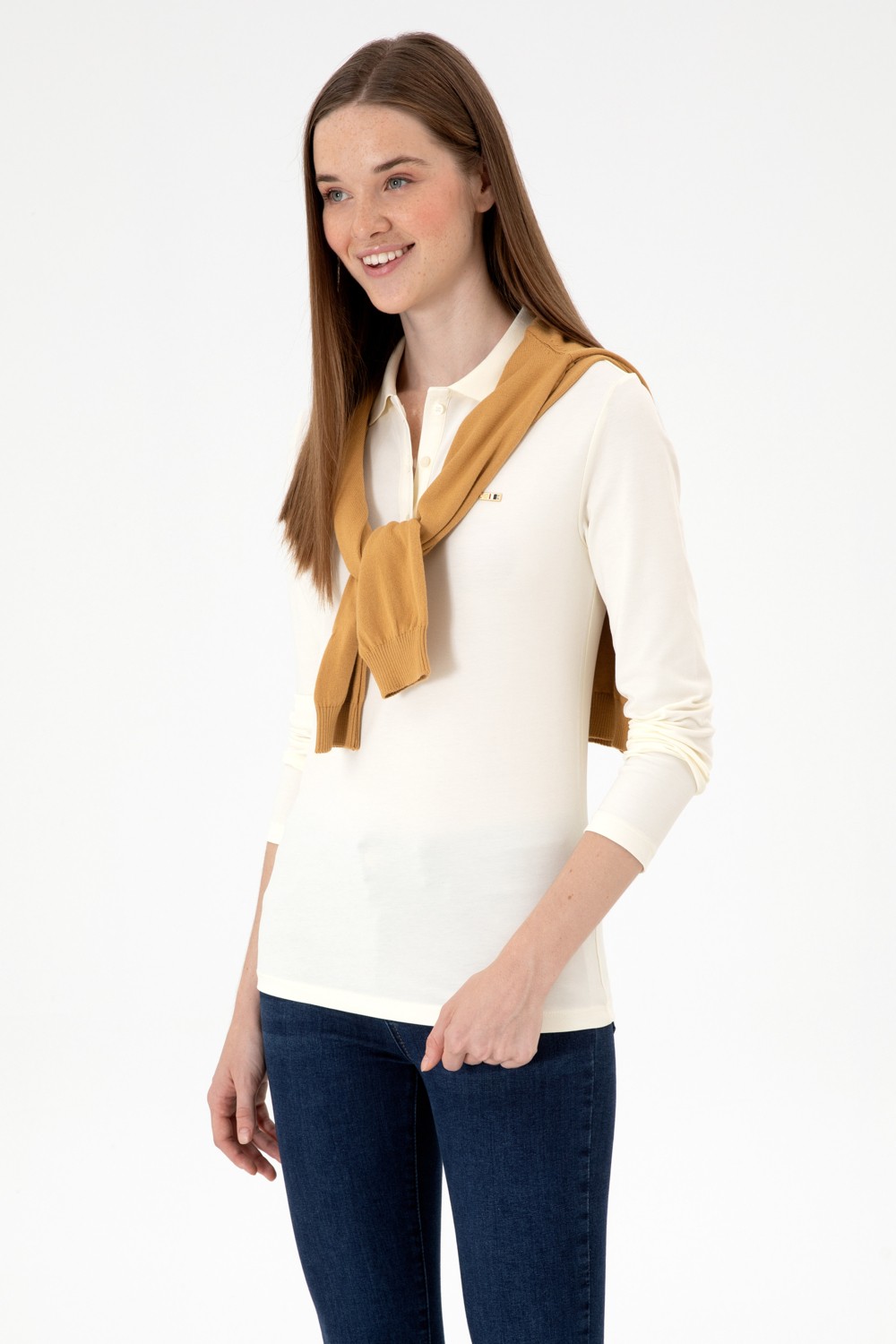 U.S. Polo Assn. Kadın Siyah Basic Polo Yaka Sweatshırt 50313593-VR046 görsel 3