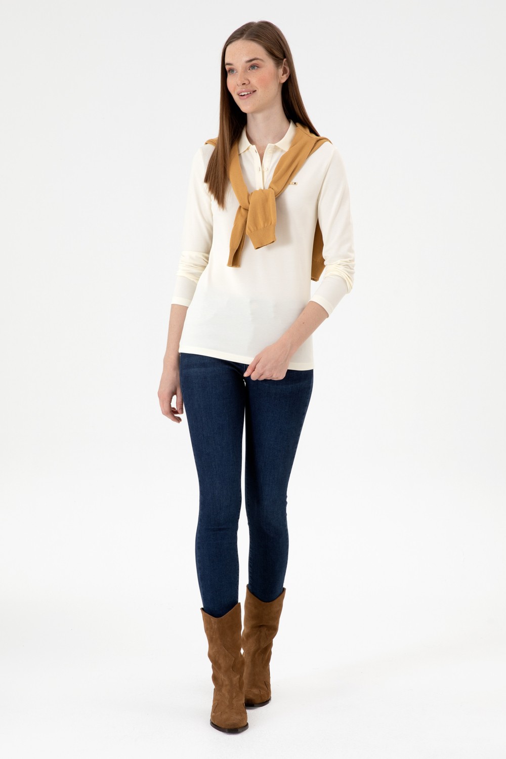 U.S. Polo Assn. Kadın Siyah Basic Polo Yaka Sweatshırt 50313593-VR046 görsel 4