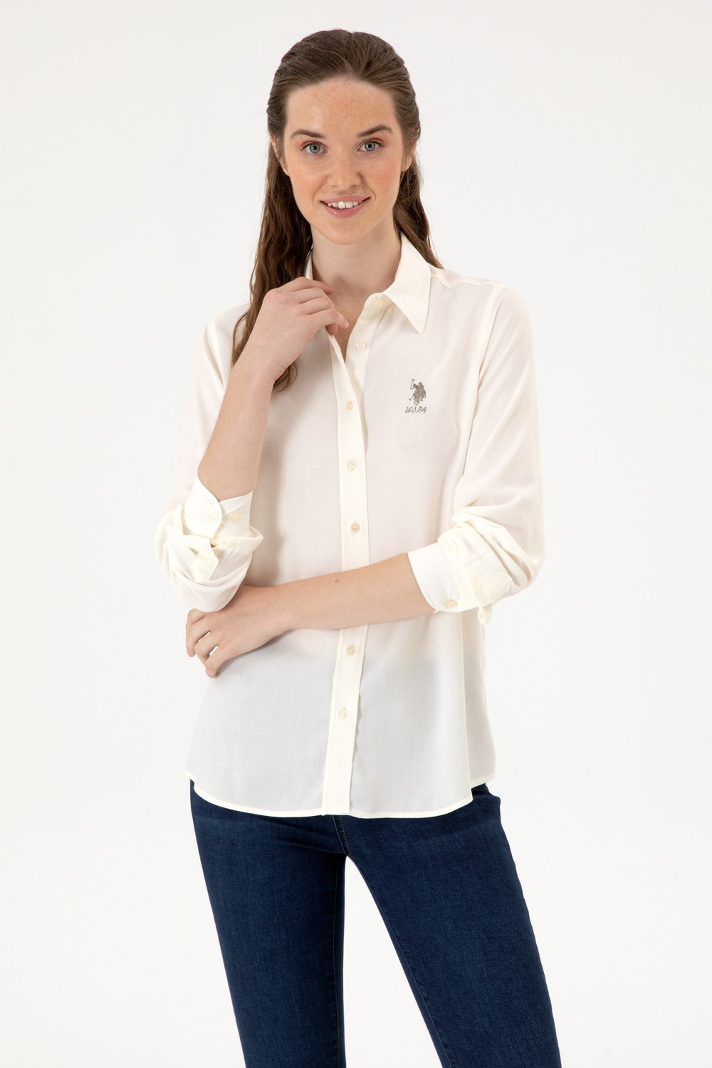 U.S. Polo Assn. Kadın Vişne Uzun Kollu Gömlek 50316429-VR104 görsel 3