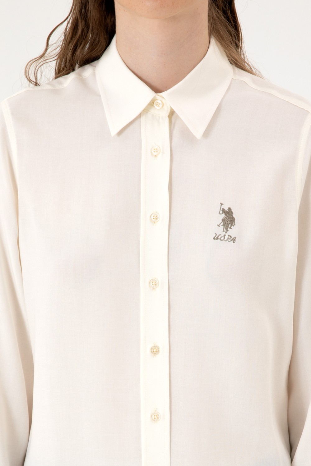 U.S. Polo Assn. Kadın Vişne Uzun Kollu Gömlek 50316429-VR104 görsel 6