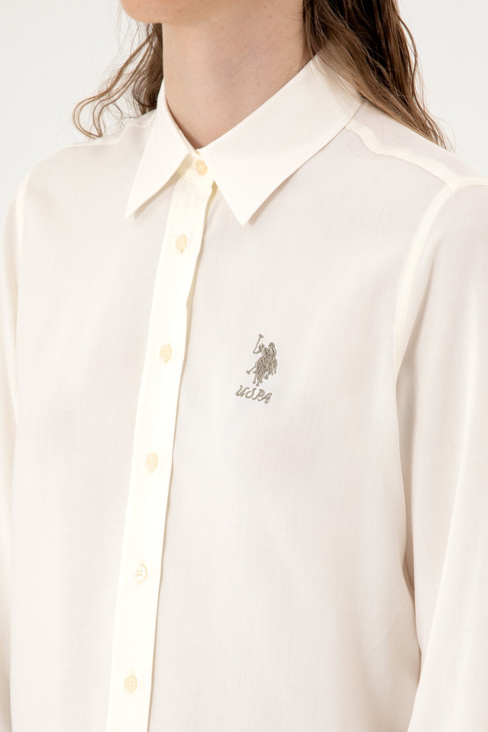 U.S. Polo Assn. Kadın Vişne Uzun Kollu Gömlek 50316429-VR104 görsel 7