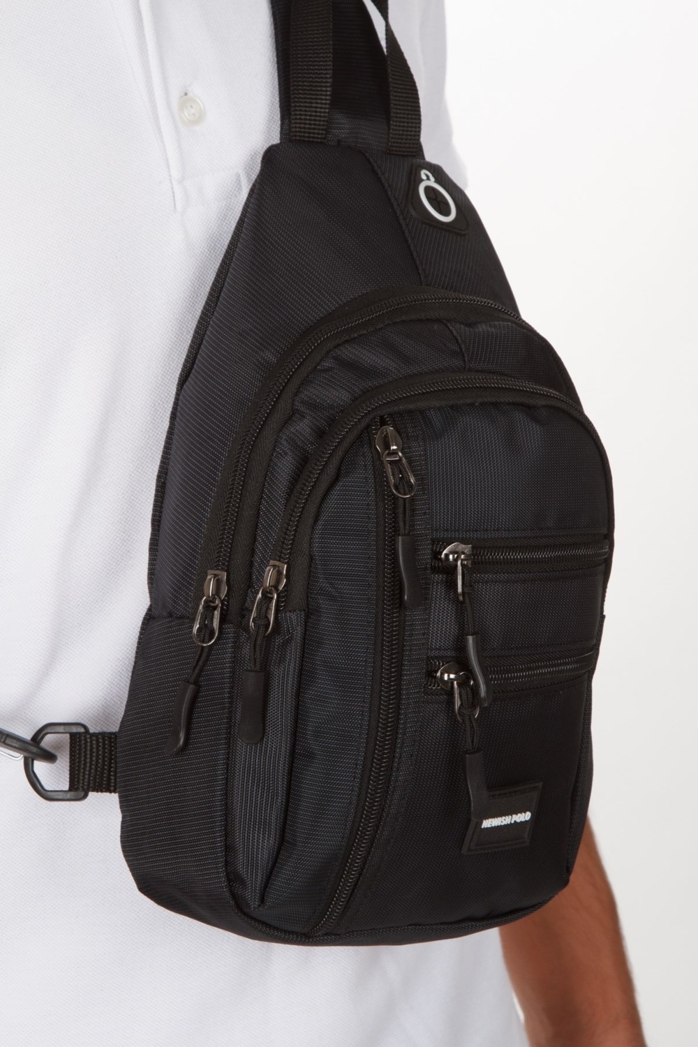 Newish Erkek Kumaş USB Kulaklık Çıkışlı Bodybag Göğüs ve Omuz Çantası NEW172 - Siyah - Mavi görsel 8