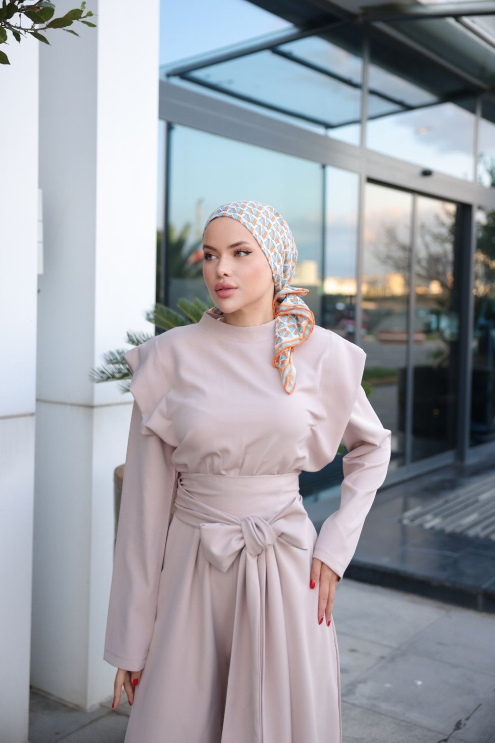 MİMİ LUXURY WEAR Kadin Geniş Kuşak Fermuarlı Tesettür Tulum 513 görsel 5