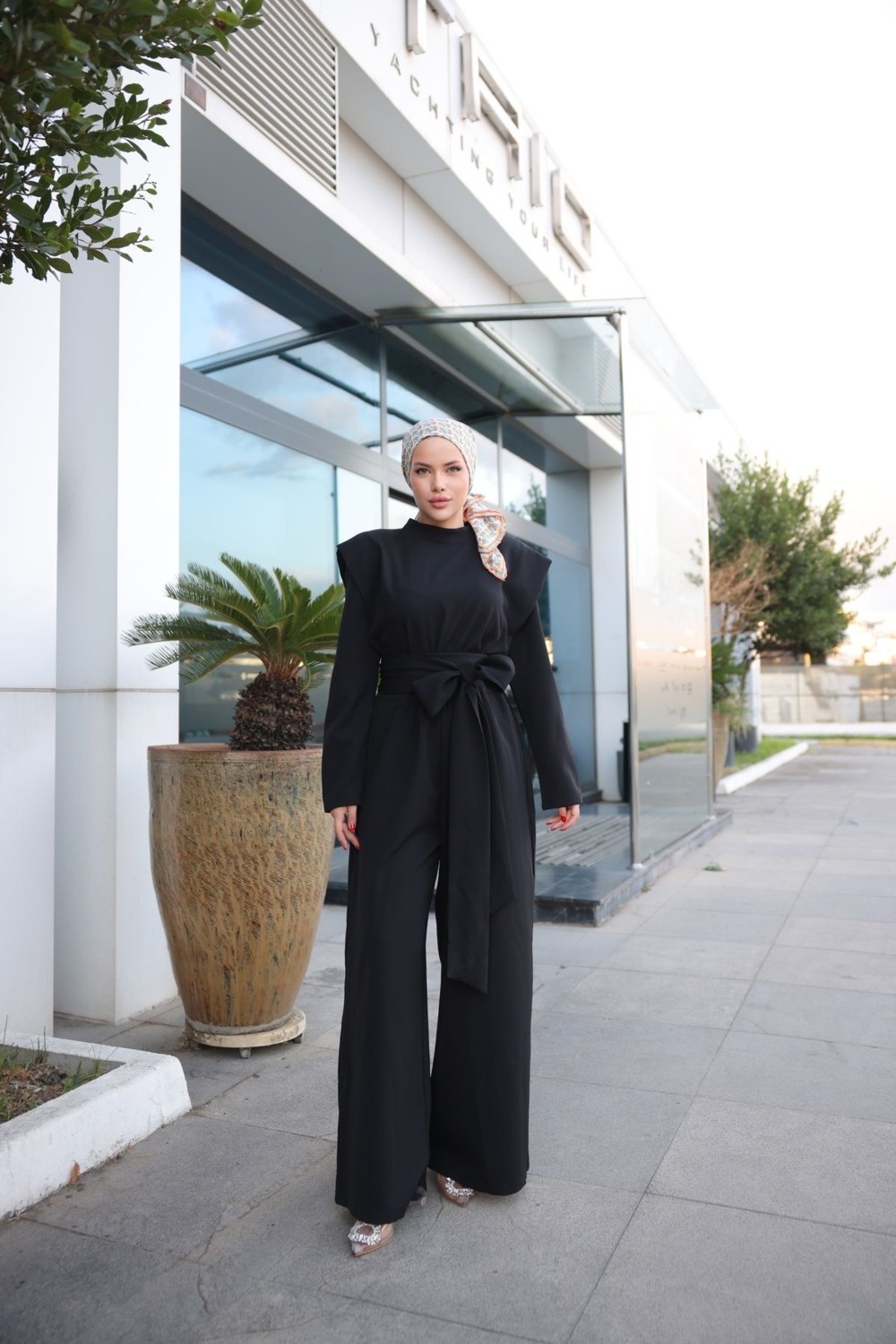MİMİ LUXURY WEAR Kadin Geniş Kuşak Fermuarlı Tesettür Tulum 513