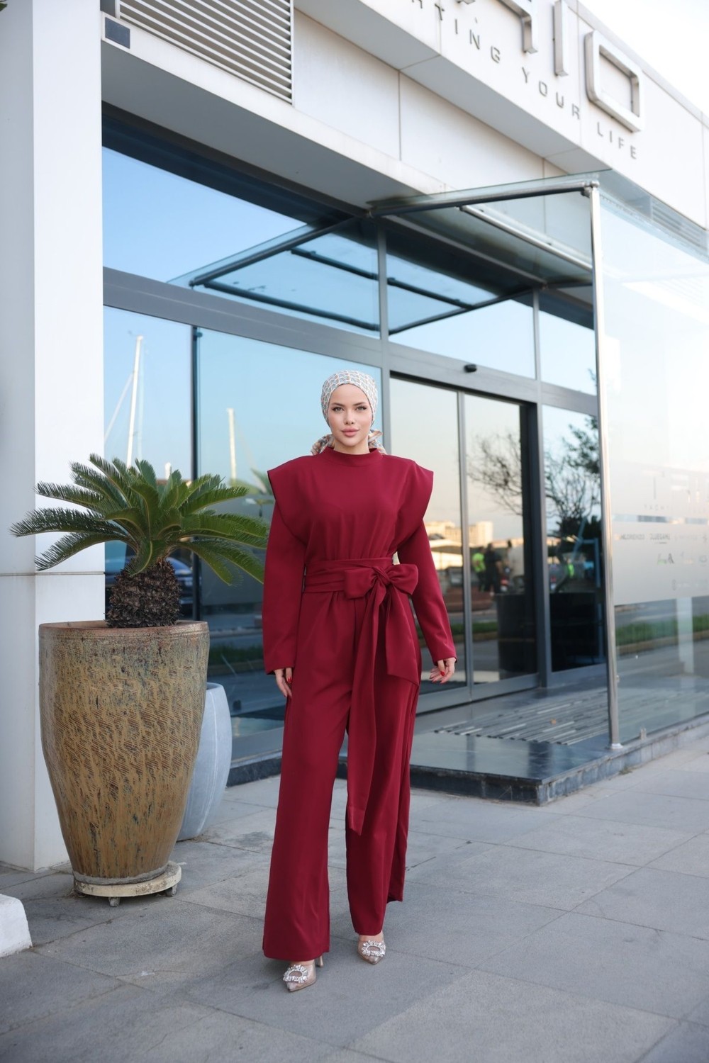 MİMİ LUXURY WEAR Kadin Geniş Kuşak Fermuarlı Tesettür Tulum 513