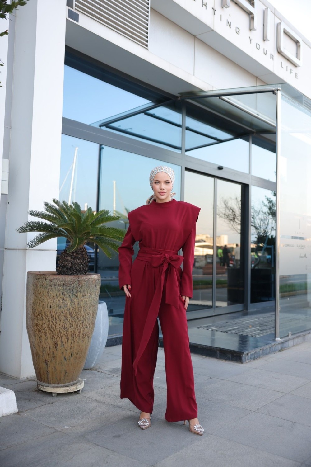 MİMİ LUXURY WEAR Kadin Geniş Kuşak Fermuarlı Tesettür Tulum 513 görsel 8