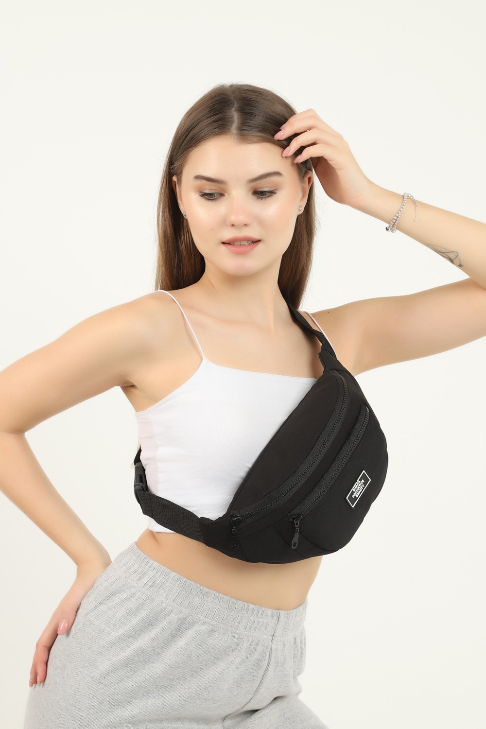 SHAKA Siyah U8 Kanvas Kumaş, Fermuarlı ,2 Bölmeli , Ayarlanabilir Askılı Unisex Bel ve Omuz Çantası görsel 2