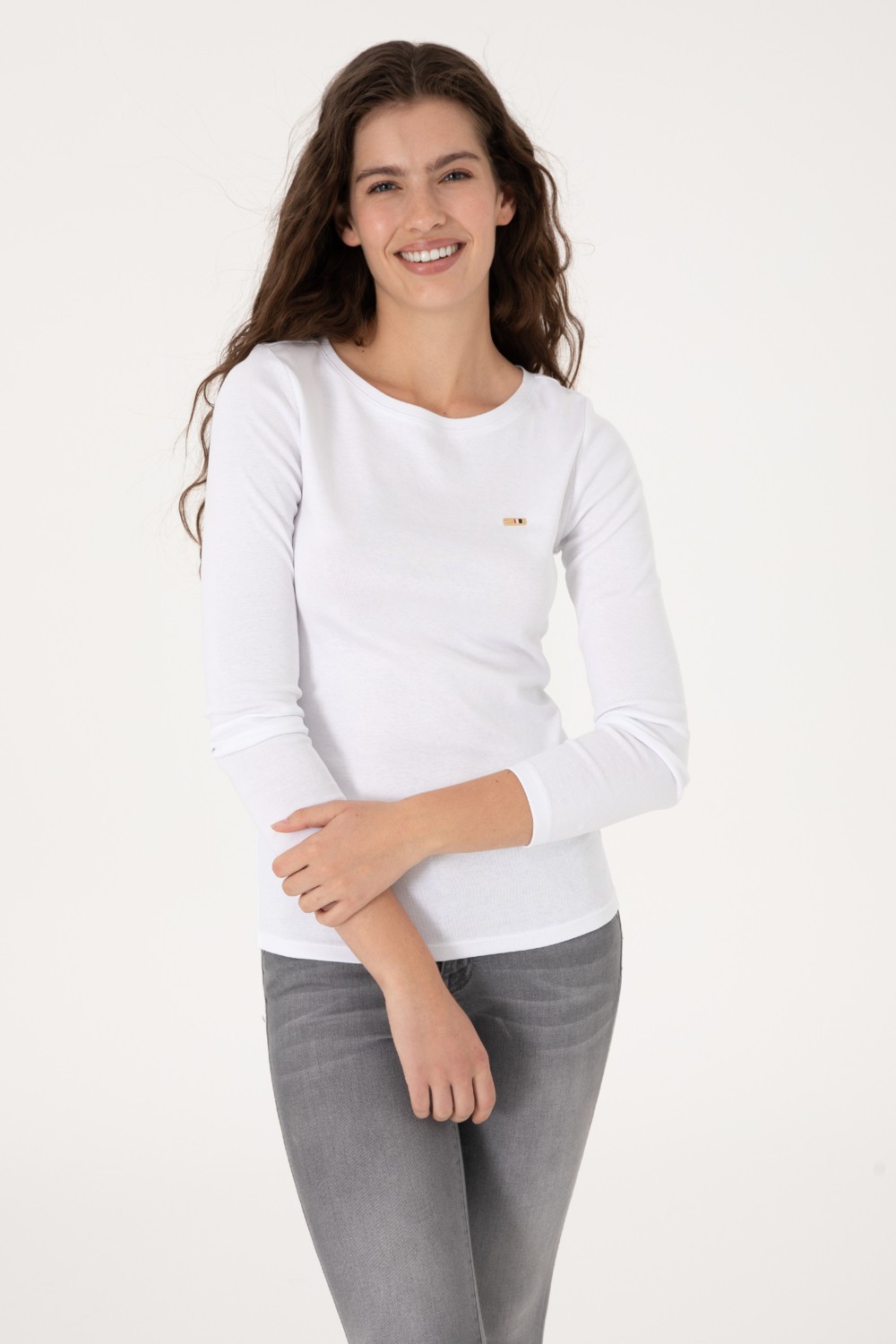 U.S. Polo Assn. Kadın Beyaz Slim Bisiklet Yaka Basic Sweatshırt 50315419-VR013 görsel 8