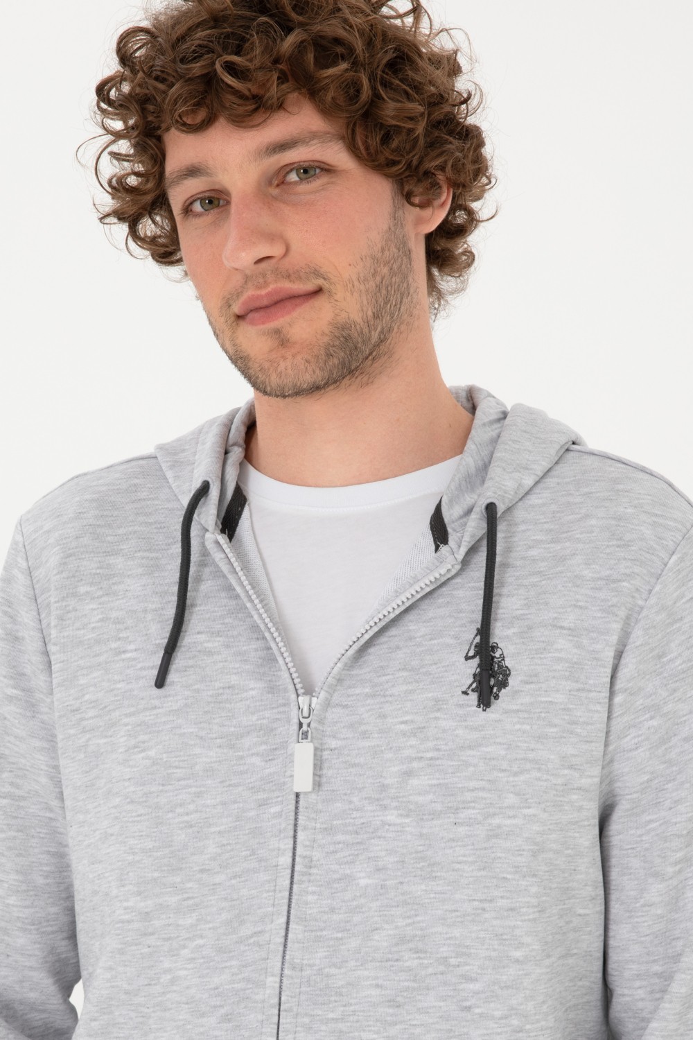 U.S. Polo Assn. Erkek Regular Fit Fermuarlı Kapüşonlu Açık Gri Örme Hırka 50313748-VR001 görsel 2