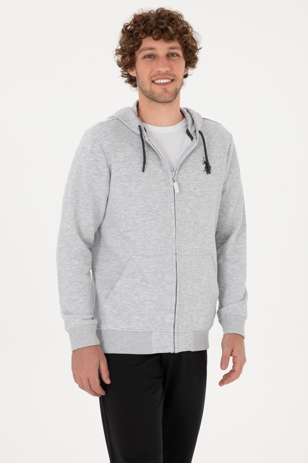 U.S. Polo Assn. Erkek Regular Fit Fermuarlı Kapüşonlu Açık Gri Örme Hırka 50313748-VR001 görsel 3