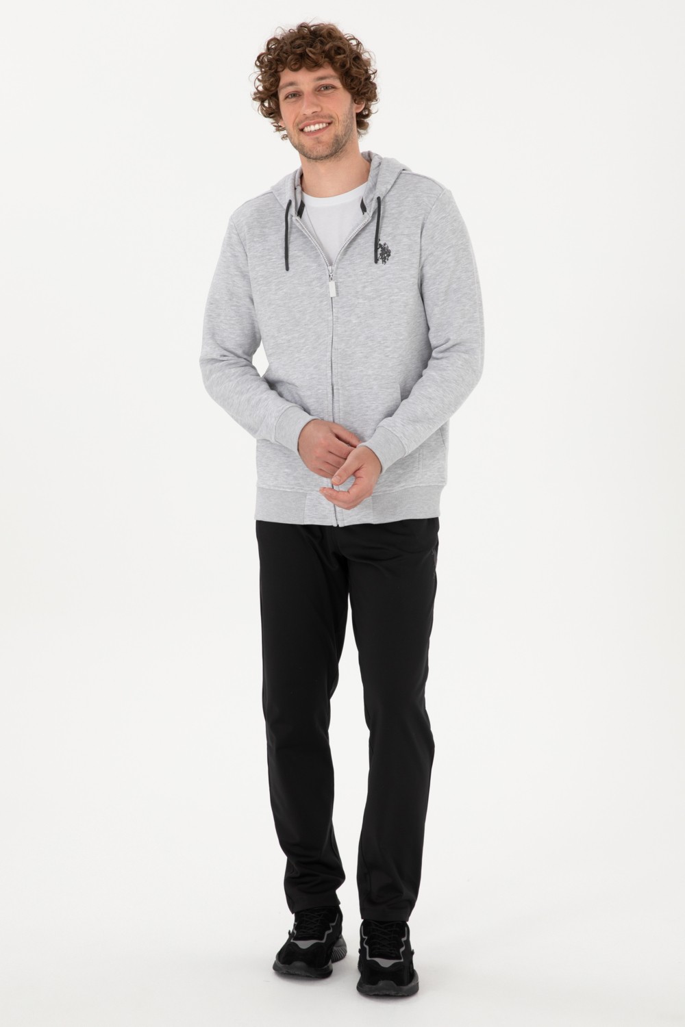 U.S. Polo Assn. Erkek Regular Fit Fermuarlı Kapüşonlu Açık Gri Örme Hırka 50313748-VR001 görsel 4