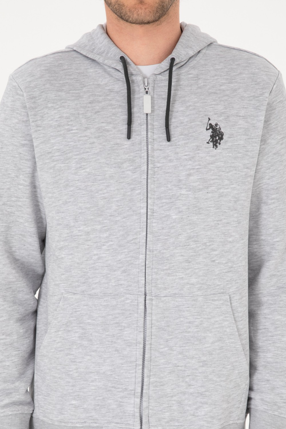 U.S. Polo Assn. Erkek Regular Fit Fermuarlı Kapüşonlu Açık Gri Örme Hırka 50313748-VR001 görsel 6