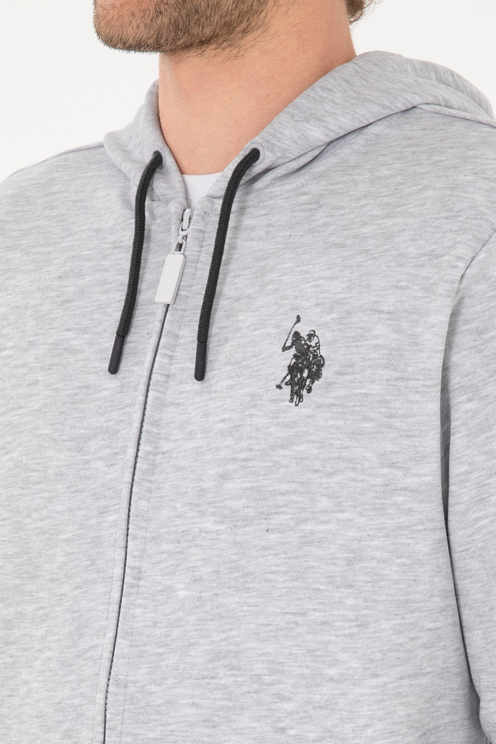 U.S. Polo Assn. Erkek Regular Fit Fermuarlı Kapüşonlu Açık Gri Örme Hırka 50313748-VR001 görsel 7