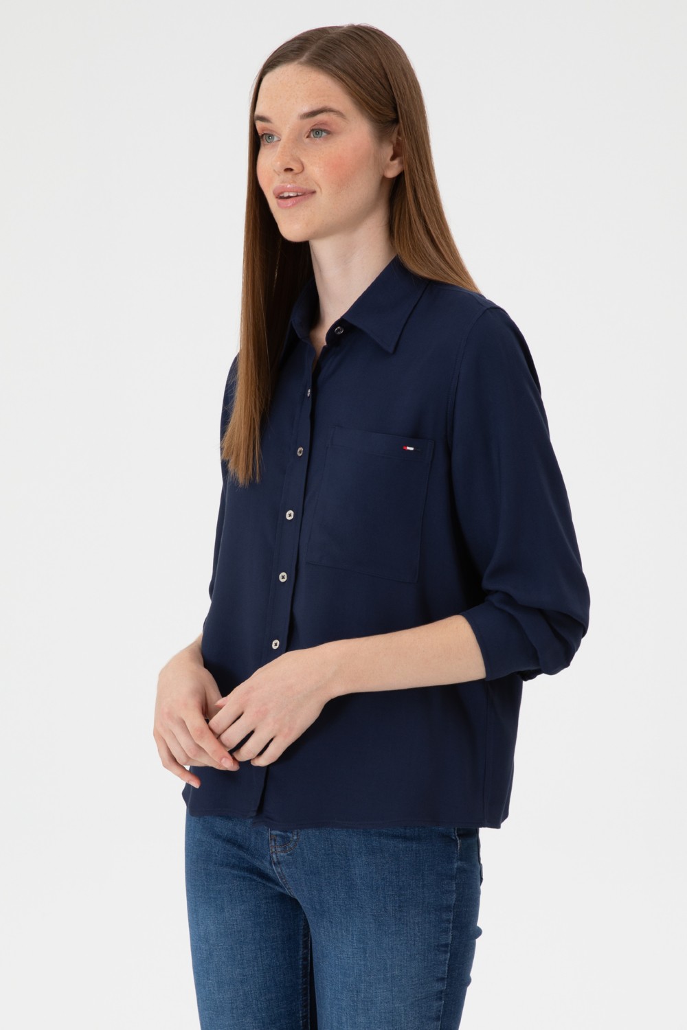 U.S. Polo Assn. Kadın Lacivert Uzun Kollu Gömlek 50316412-VR033 görsel 3