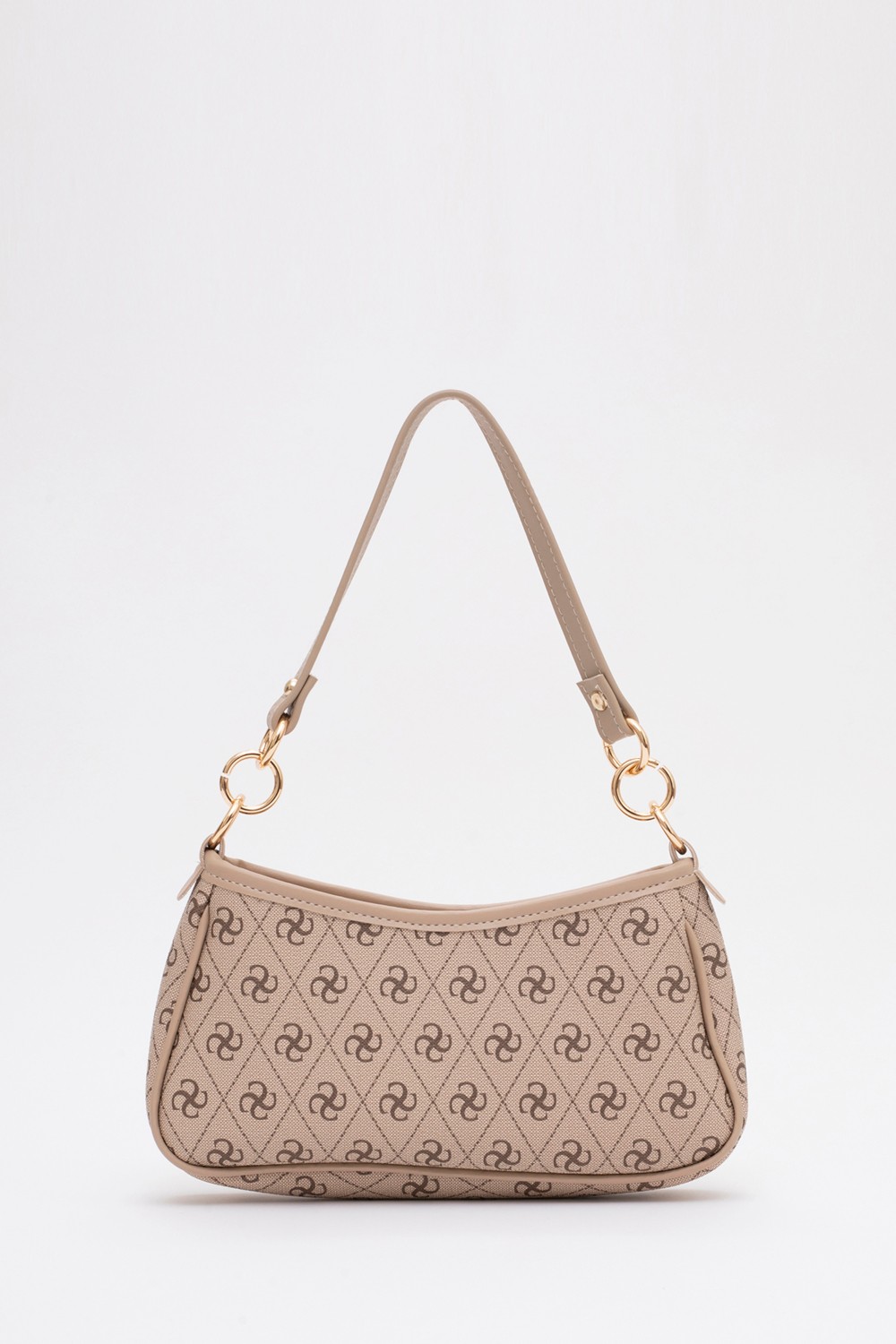 SHAKA Monogram Baskılı Vizon SHK113 Suni Deri Astarlı Fermuarlı Ayarlanabilir Askılı El, Kol ve Omuz Çantası