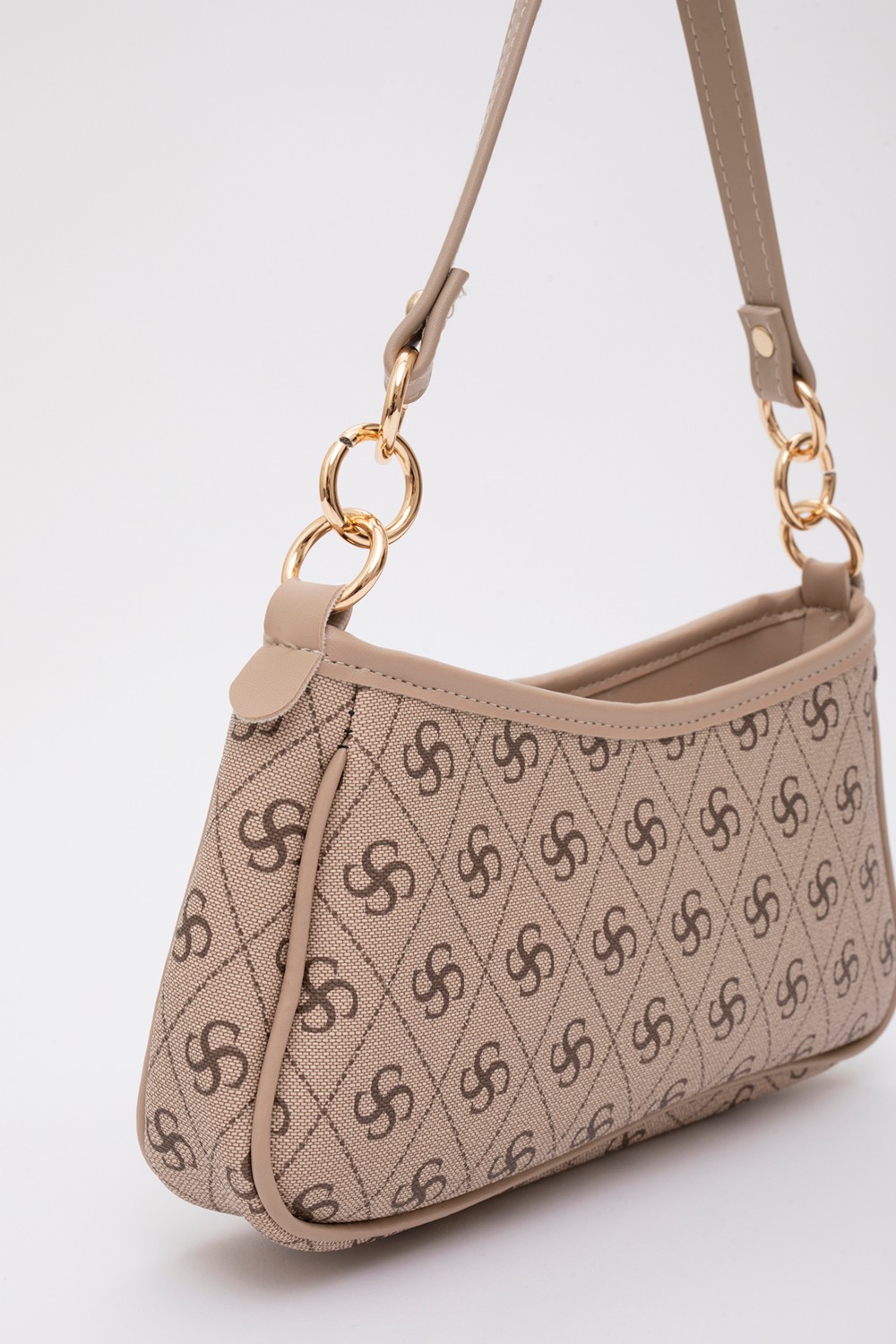 SHAKA Monogram Baskılı Vizon SHK113 Suni Deri Astarlı Fermuarlı Ayarlanabilir Askılı El, Kol ve Omuz Çantası görsel 7