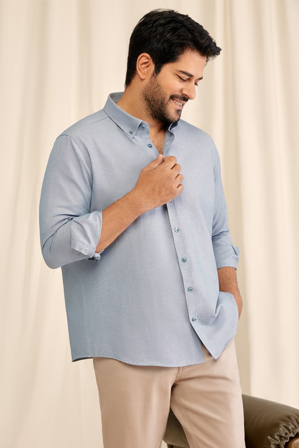 Altınyıldız Classics Erkek Oxford Kolay Ütülenebilir Pamuklu Terletmez Gömlek Beyaz Düğmeli Yaka Slim Fit Dar Kesim