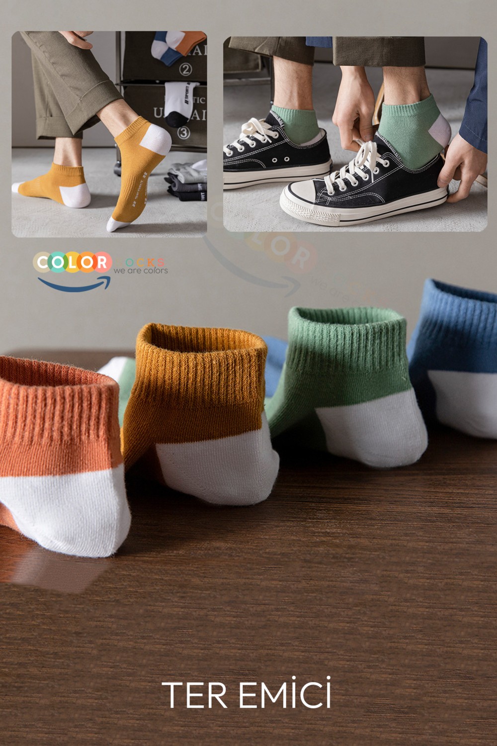 Color Socks 8 Çift Erkek Sport Patik Çorap Seti görsel 5
