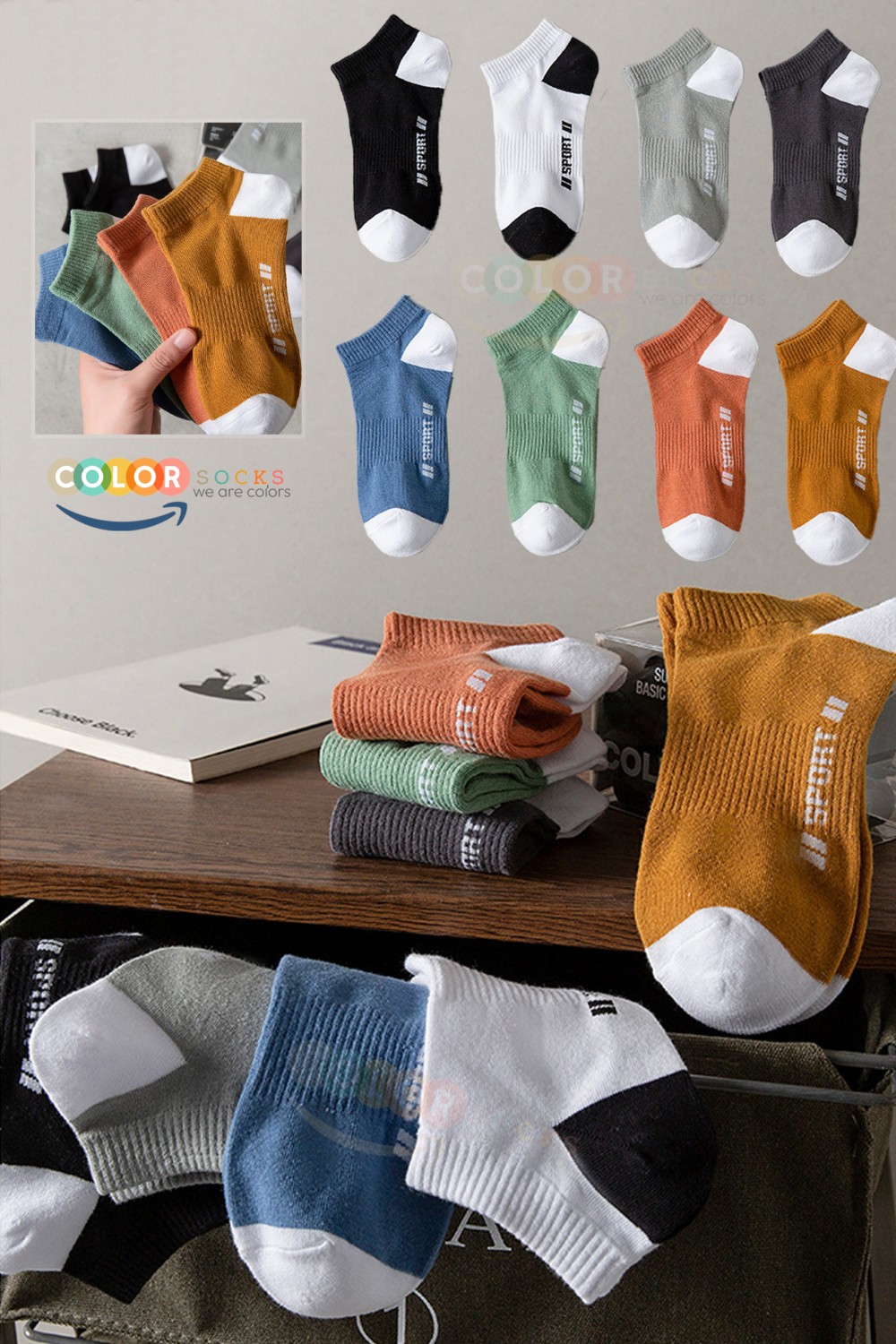Color Socks 8 Çift Erkek Sport Patik Çorap Seti görsel 7