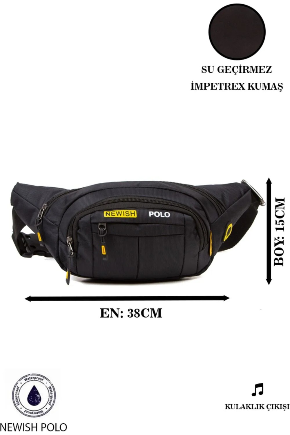 Newish Polo Erkek Kumaş USB Kulaklık Çıkışlı Crossbody Çapraz Göğüs Omuz ve Bel Çantası newpolo201 - Siyah - Mavi görsel 8
