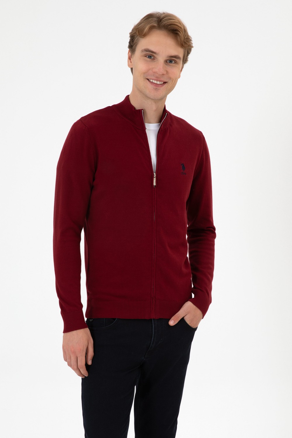 U.S. Polo Assn. Erkek Slim Fit Bordo Triko Hırka 50313684-VR014