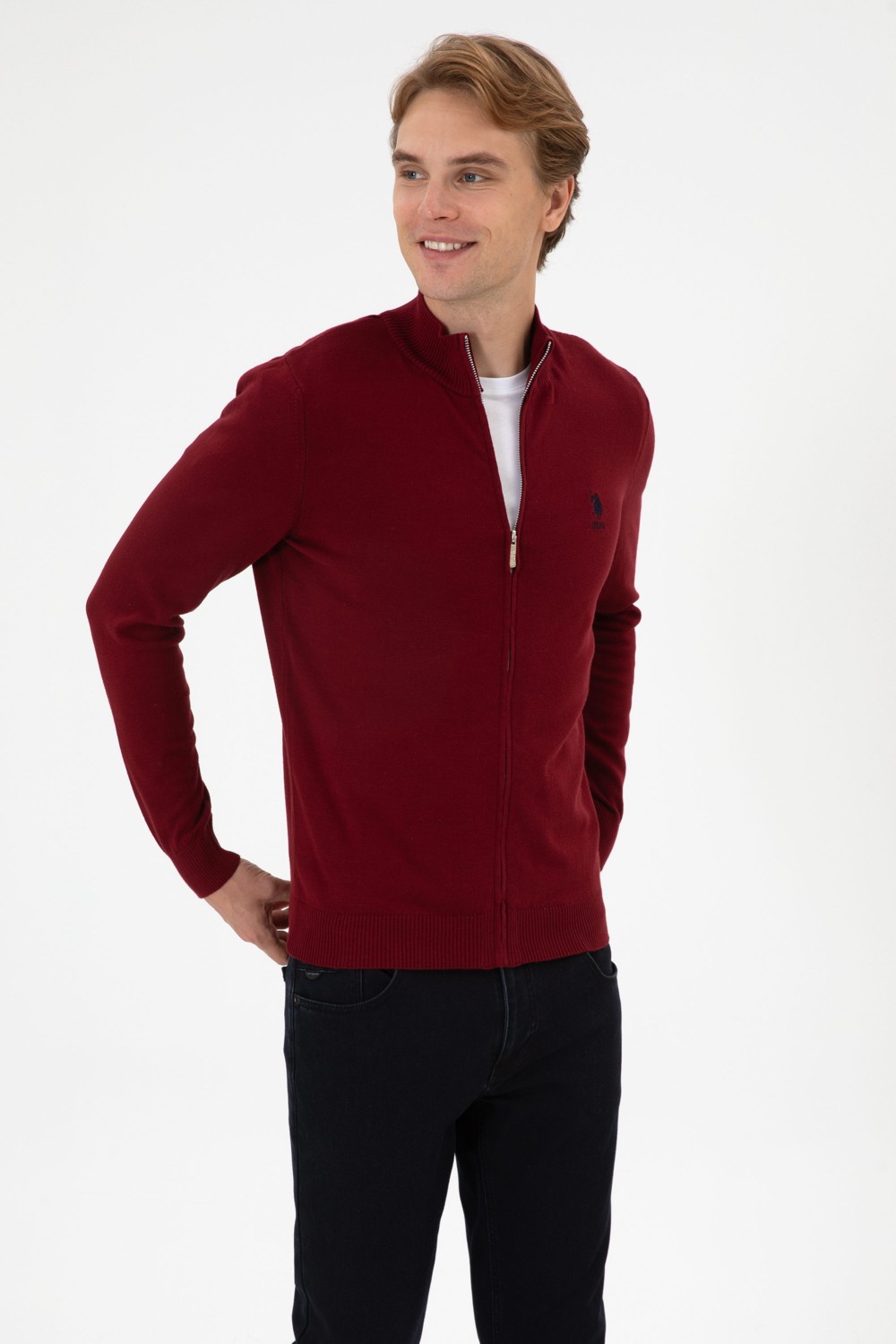 U.S. Polo Assn. Erkek Slim Fit Bordo Triko Hırka 50313684-VR014 görsel 3