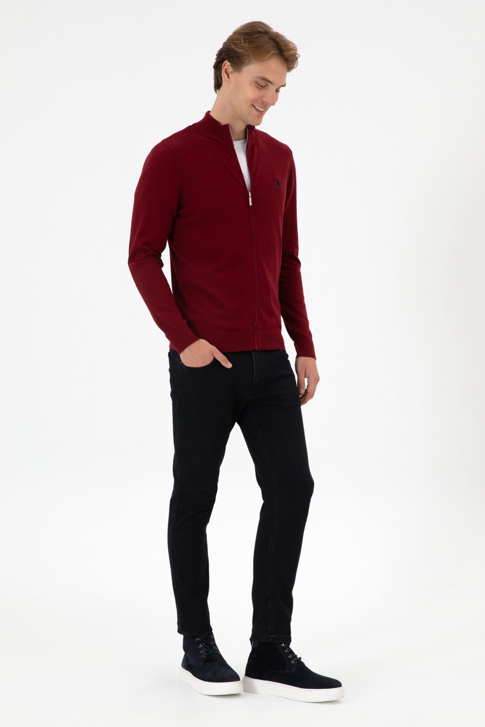 U.S. Polo Assn. Erkek Slim Fit Bordo Triko Hırka 50313684-VR014 görsel 4