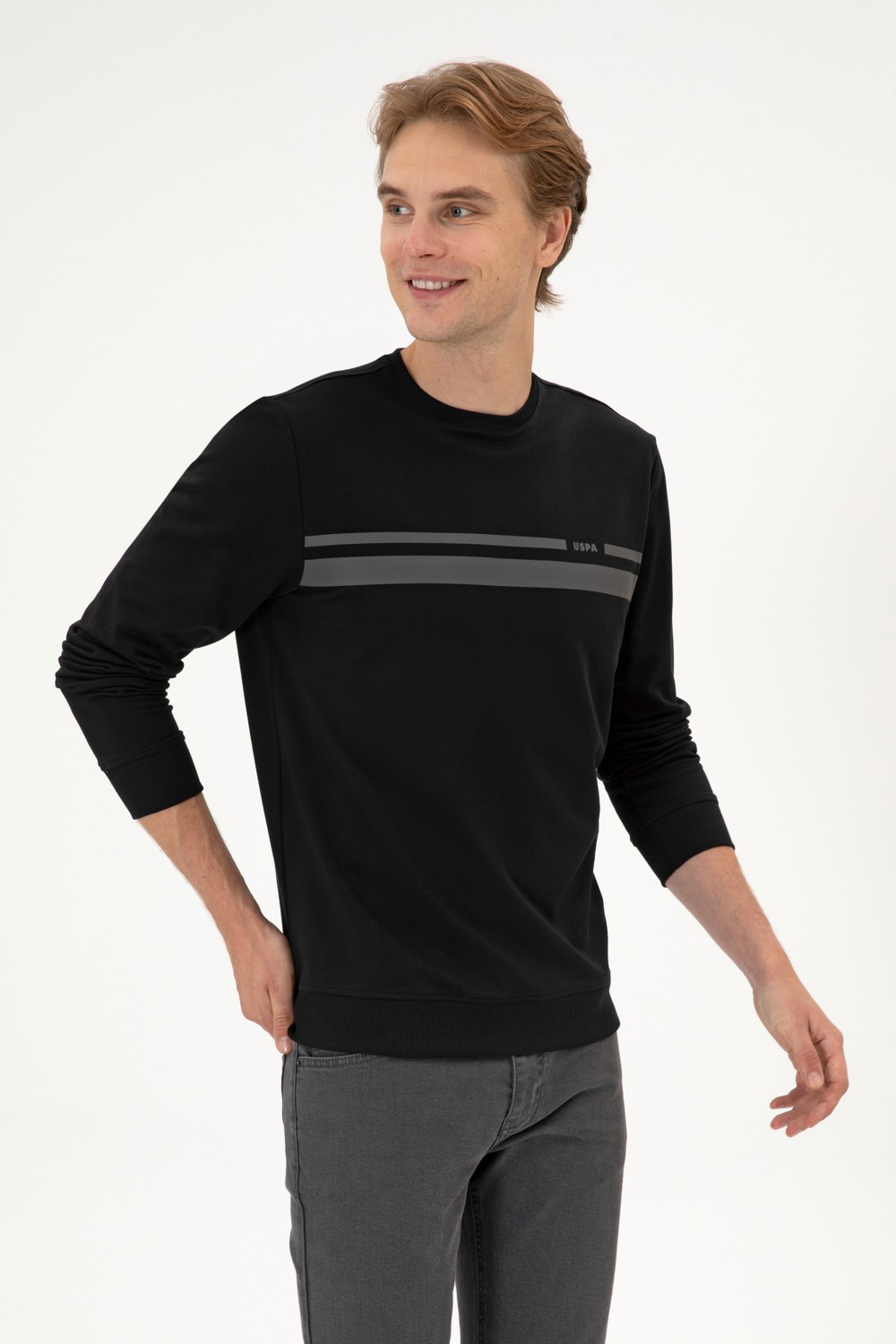 U.S. Polo Assn. Erkek Regular Fit Bisiklet Yaka Siyah İnce Sweatshirt 50313801-VR046