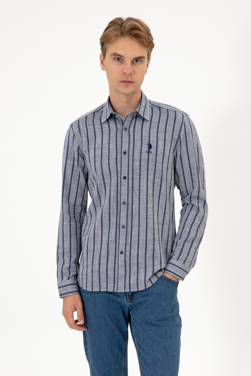 U.S. Polo Assn. Erkek Lacivert Uzun Kollu Gömlek 50316563-VR033