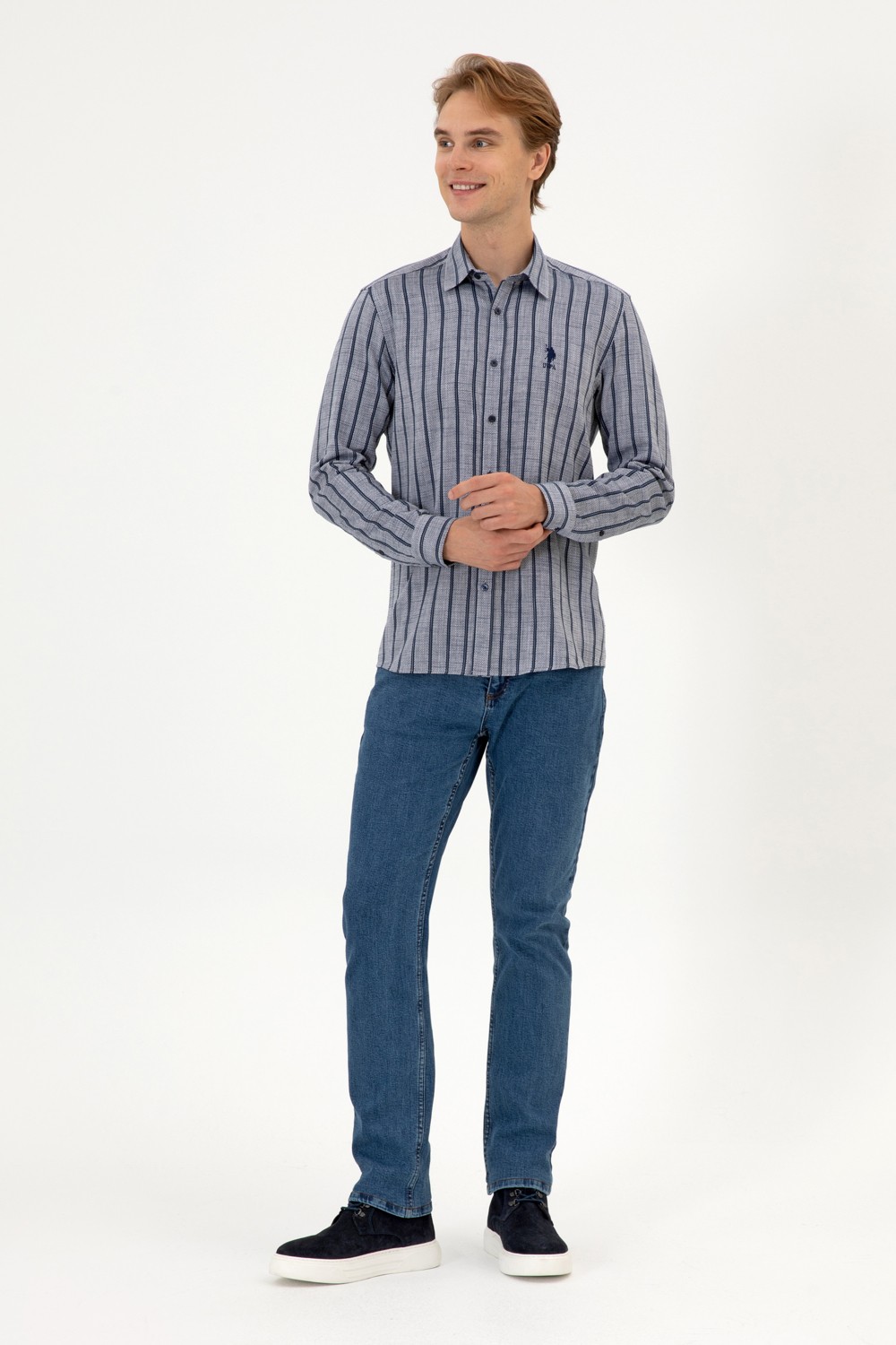 U.S. Polo Assn. Erkek Lacivert Uzun Kollu Gömlek 50316563-VR033 görsel 4