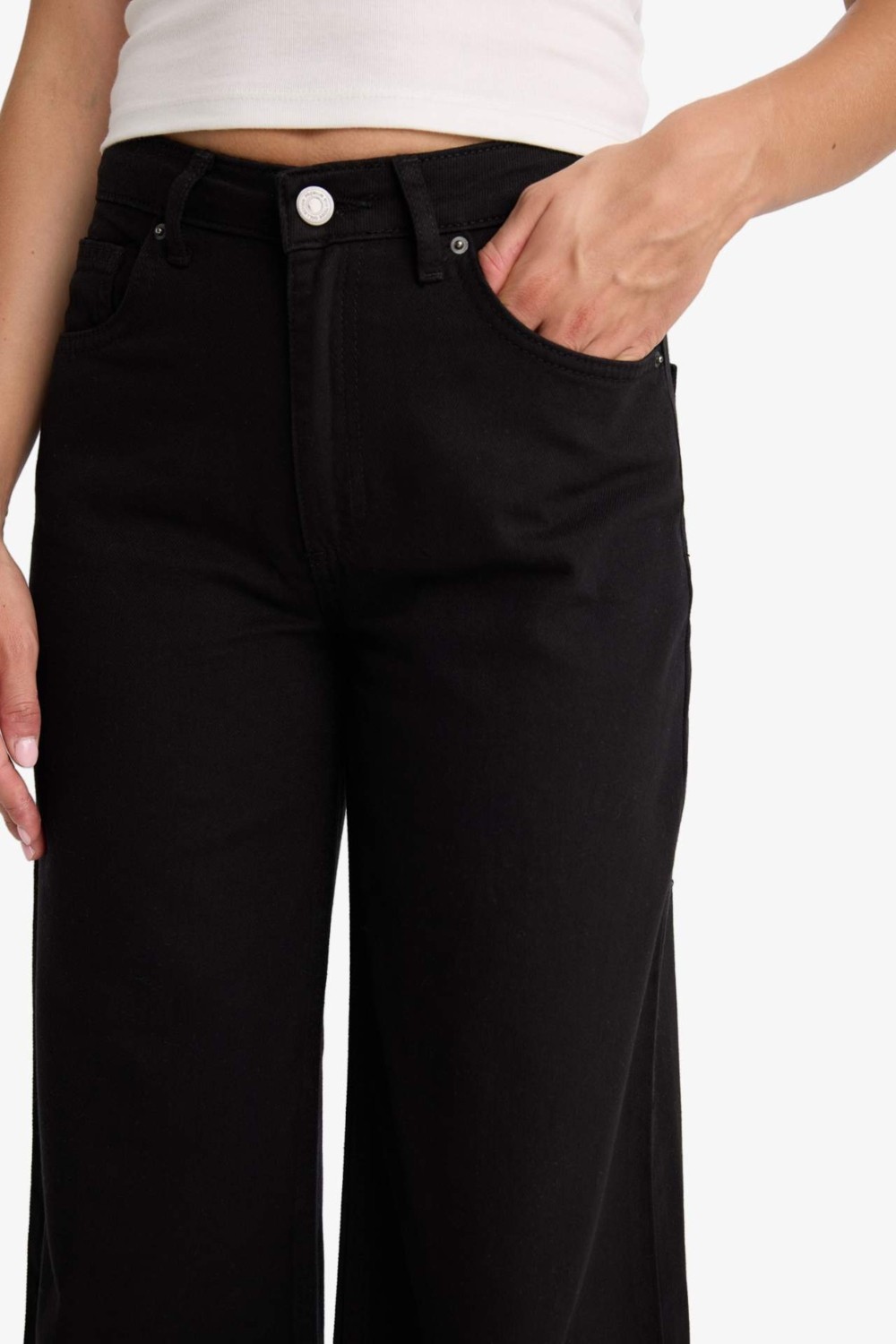 DeFacto %100 Pamuk Wide Leg Normal Bel Gabardin Pantolon E4381AX25AU görsel 5