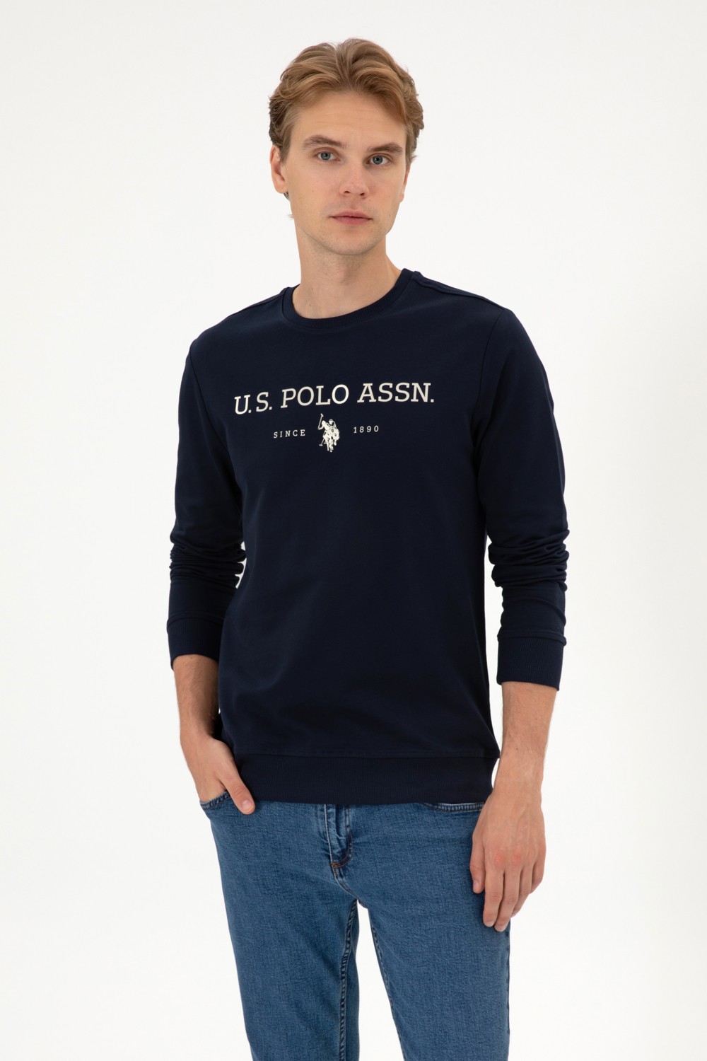 U.S. Polo Assn. Erkek Regular Fit Bisiklet Yaka Lacivert İnce Basic Sweatshirt 50313743-VR033