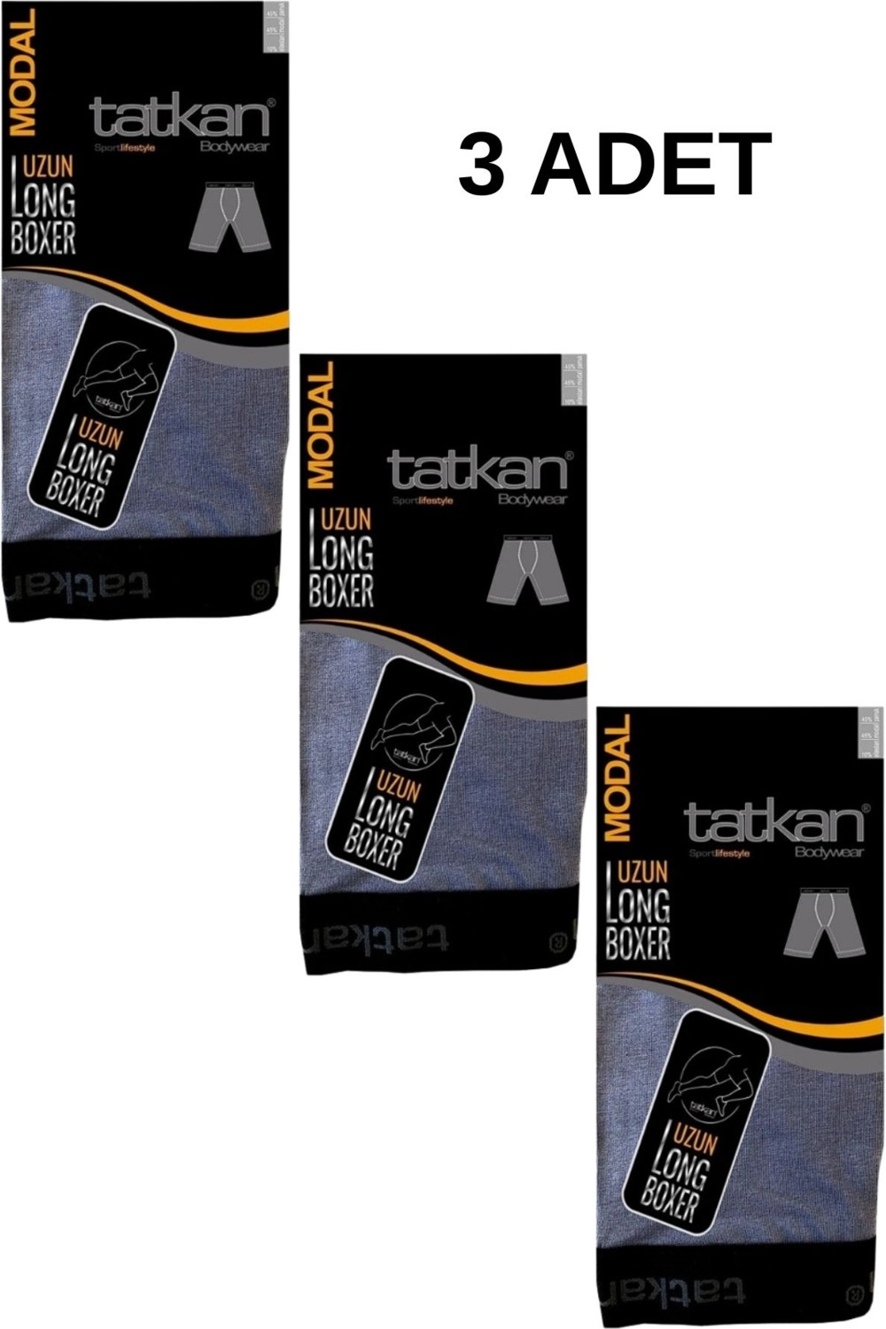 Tatkan Erkek 3'lü Çok Renkli Uzun ( Long ) Penye Modal Boxer Short Abani Classic görsel 2