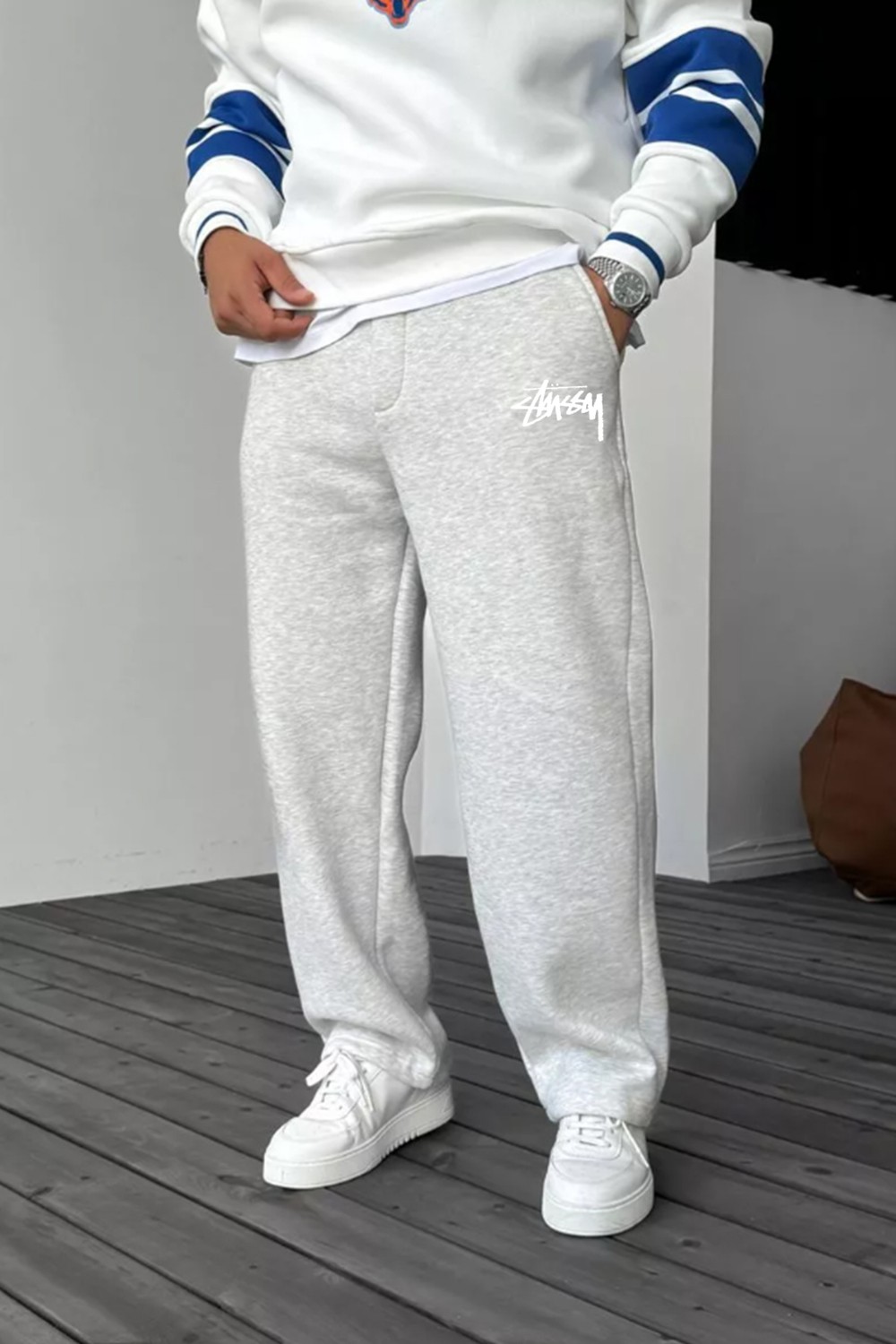 The Rule Stüssy Baskılı Baggy Siyah Yazlık 3 Iplik Bol Kesim Düz Paça Mevsimlik Eşofman Altı RF0510 görsel 6
