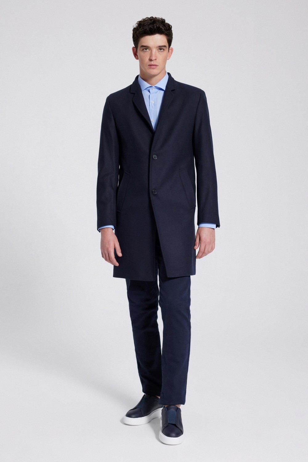 TWN Slim Fit Lacivert Düz Tek Yırtmaçlı Viskonlu Palto görsel 7