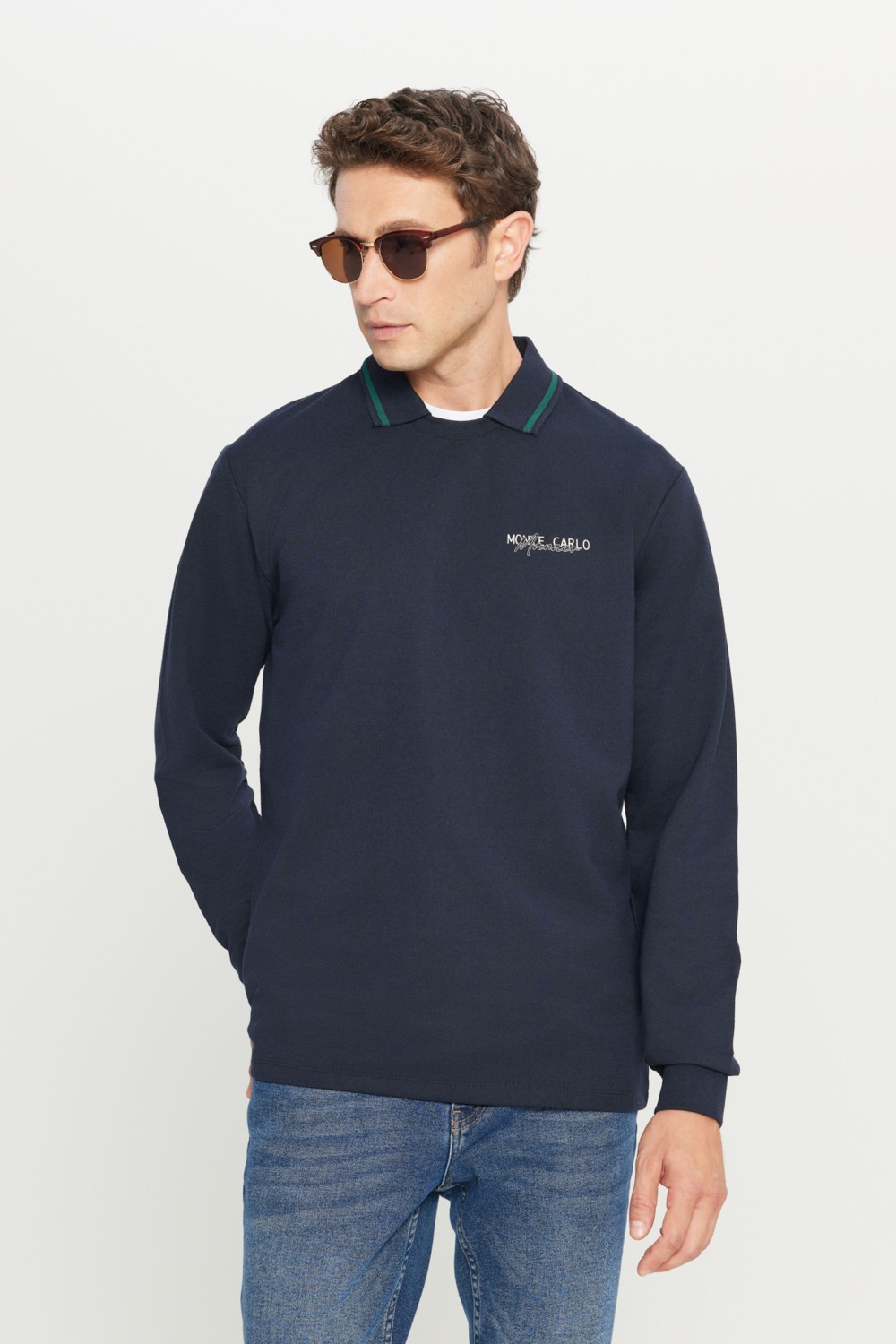 Altınyıldız Classics Erkek Lacivert 2 İplik Pamuklu Standart Fit Normal Kesim Polo Yaka Sweatshirt